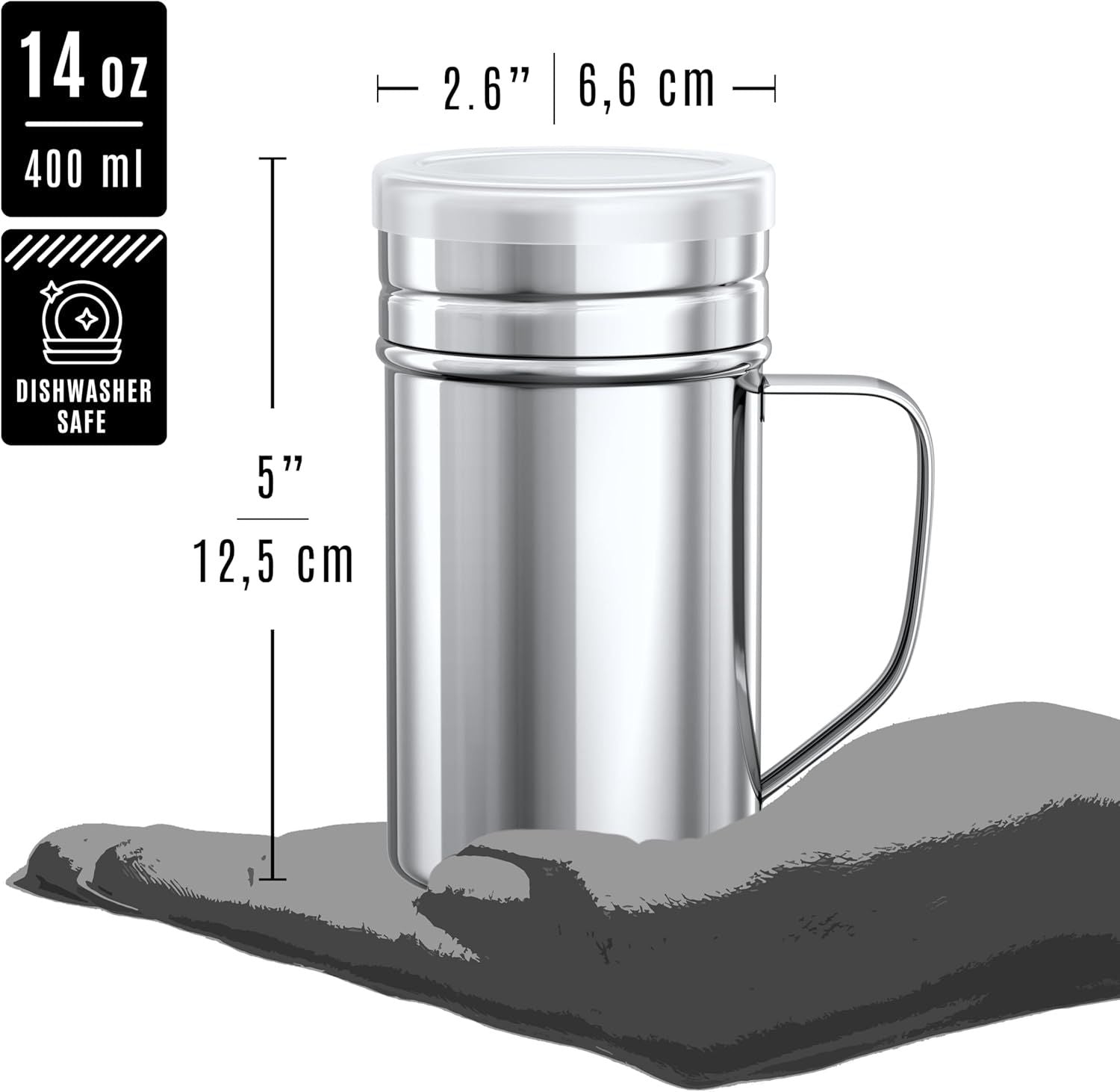 1-pc 14 oz Metal Parmesan Cheese Shaker Large Holes + 2-pcs 14 oz Metal Salt Pepper Dredge Shakers - with Plastic Caps & Handles Bundle