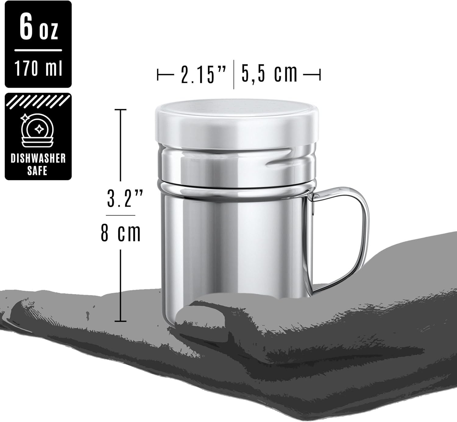 4-pcs 6oz Metal Salt Pepper Cooking Dredge Shakers Medium Holes + 1-pcs 10oz Metal Parmesan Cheese Shaker Large Holes - with Plastic Caps and Handle