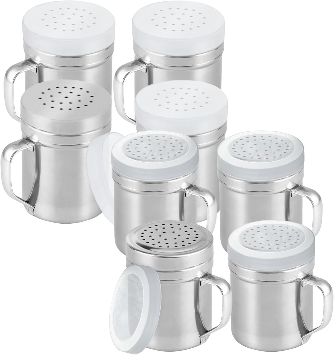 4-pack 6oz Metal Salt & Pepper Shaker with Holes, 4-pack 10oz Metal Salt & Pepper Shaker with Holes - with Handle and Plastic Cap