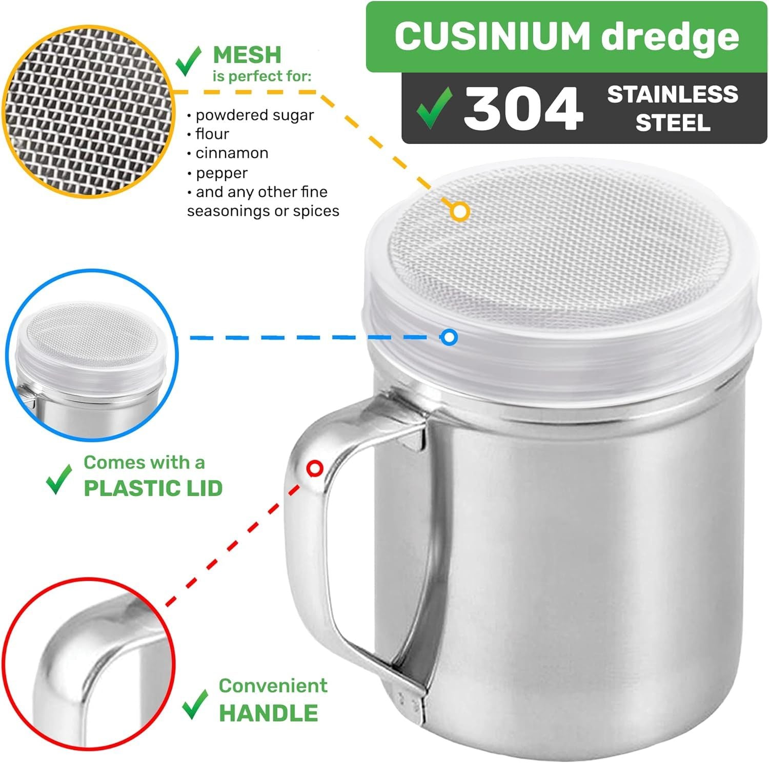 2-pack 10 Oz + 2-pack 14 Oz ine Mesh Shakers With Handle and Lids