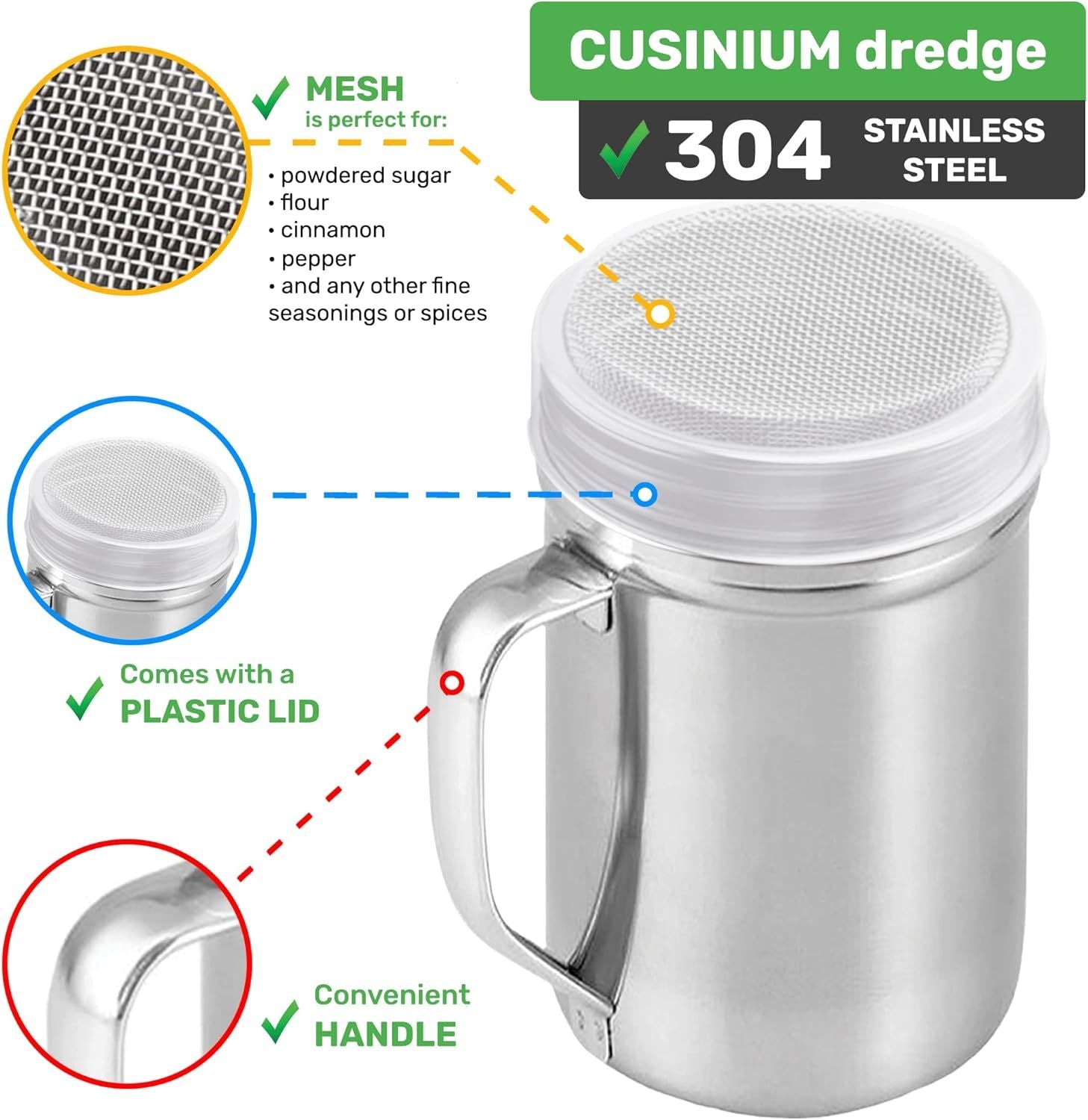 2-pack 10 Oz + 2-pack 14 Oz ine Mesh Shakers With Handle and Lids