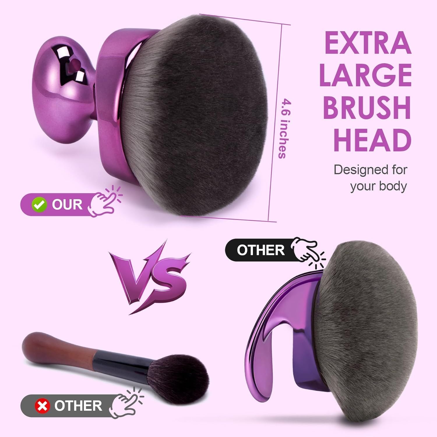 Blend & Blur Extra Large Body Kabuki Brush & Sel Tanner Brush - or Body Makeup & oundation - Blending Applicator or Sel Tanning - Durable Vegan Bristles - with Protective Bag Purple-large