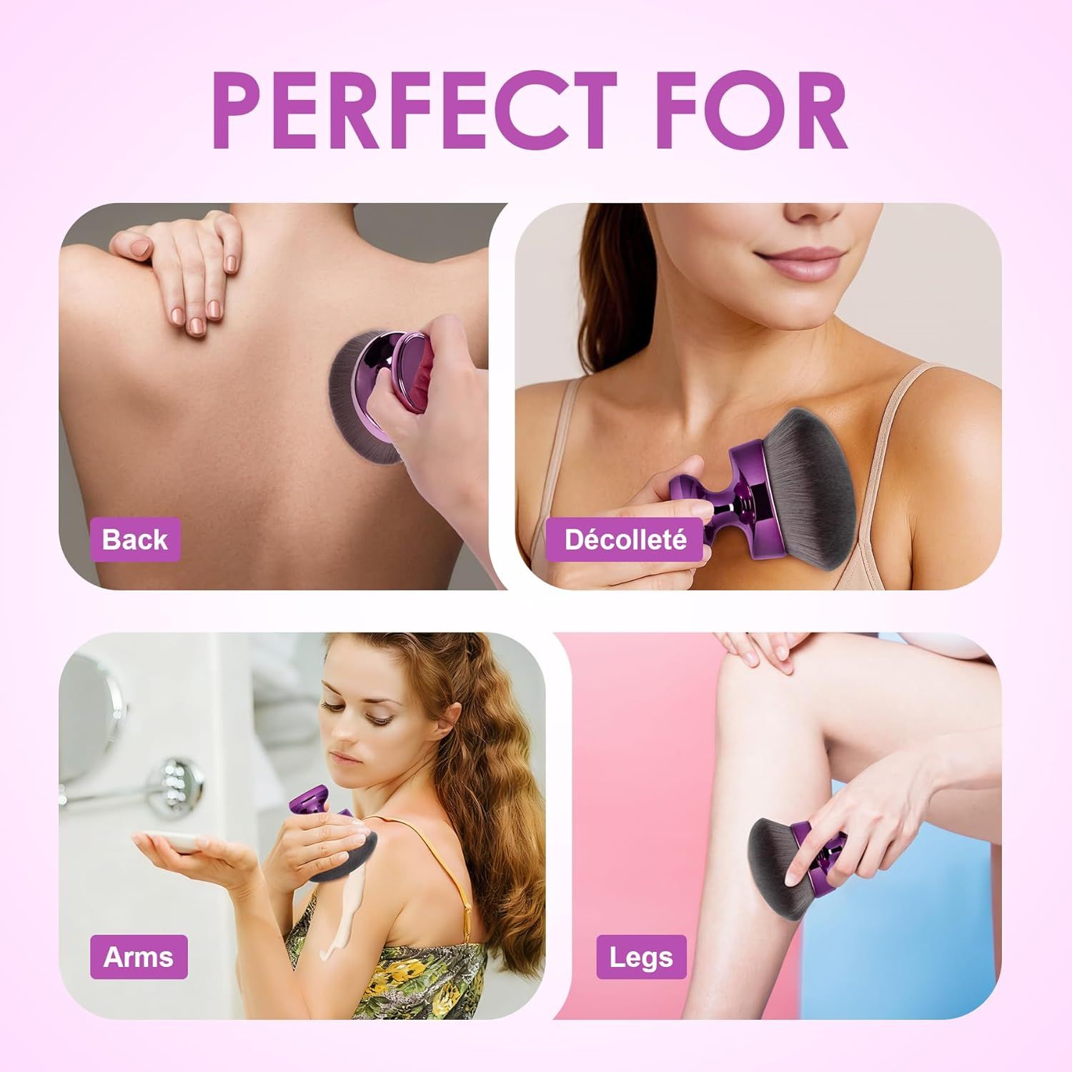 Blend & Blur Extra Large Body Kabuki Brush & Sel Tanner Brush - or Body Makeup & oundation - Blending Applicator or Sel Tanning - Durable Vegan Bristles - with Protective Bag Purple-large