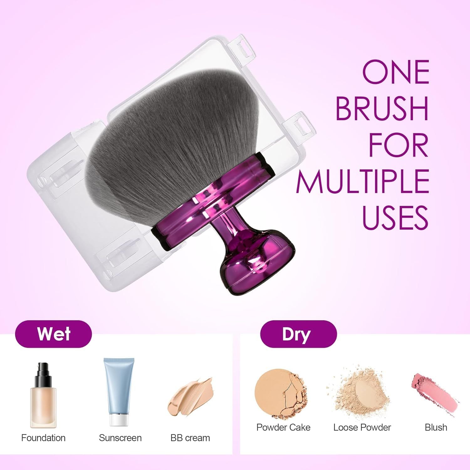 Blend & Blur Extra Large Body Makeup Brush or Sel Tanner,Leg Makeup & Bronzer Sel Tan Back Applicator, 76mm Wide Round Head Kabuki Brush or Application with Protective Case Purple
