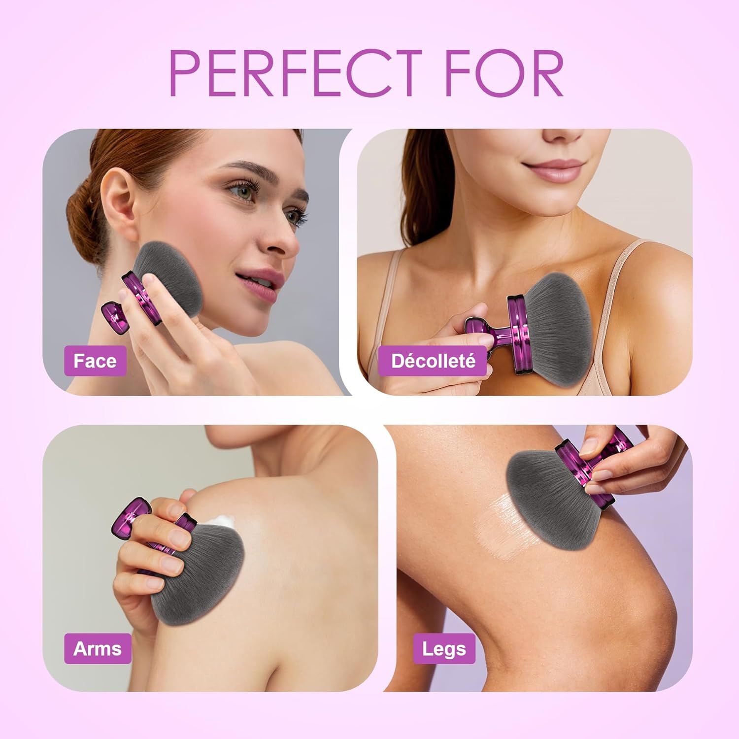 Blend & Blur Extra Large Body Makeup Brush or Sel Tanner,Leg Makeup & Bronzer Sel Tan Back Applicator, 76mm Wide Round Head Kabuki Brush or Application with Protective Case Purple