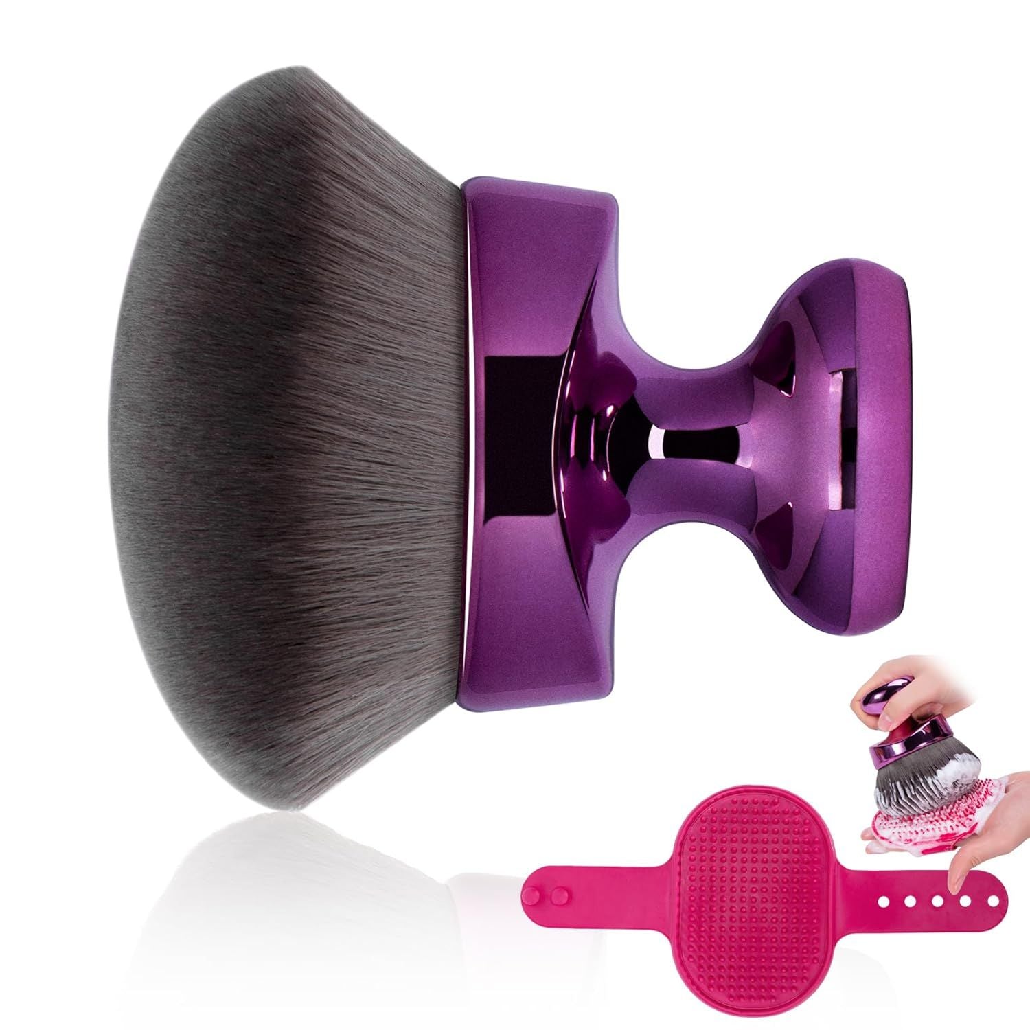 Blend & Blur Extra Large Body Kabuki Brush & Sel Tanner Brush - or Body Makeup & oundation - Blending Applicator or Sel Tanning - Durable Vegan Bristles - with Cleaning Mat Purple -Mat