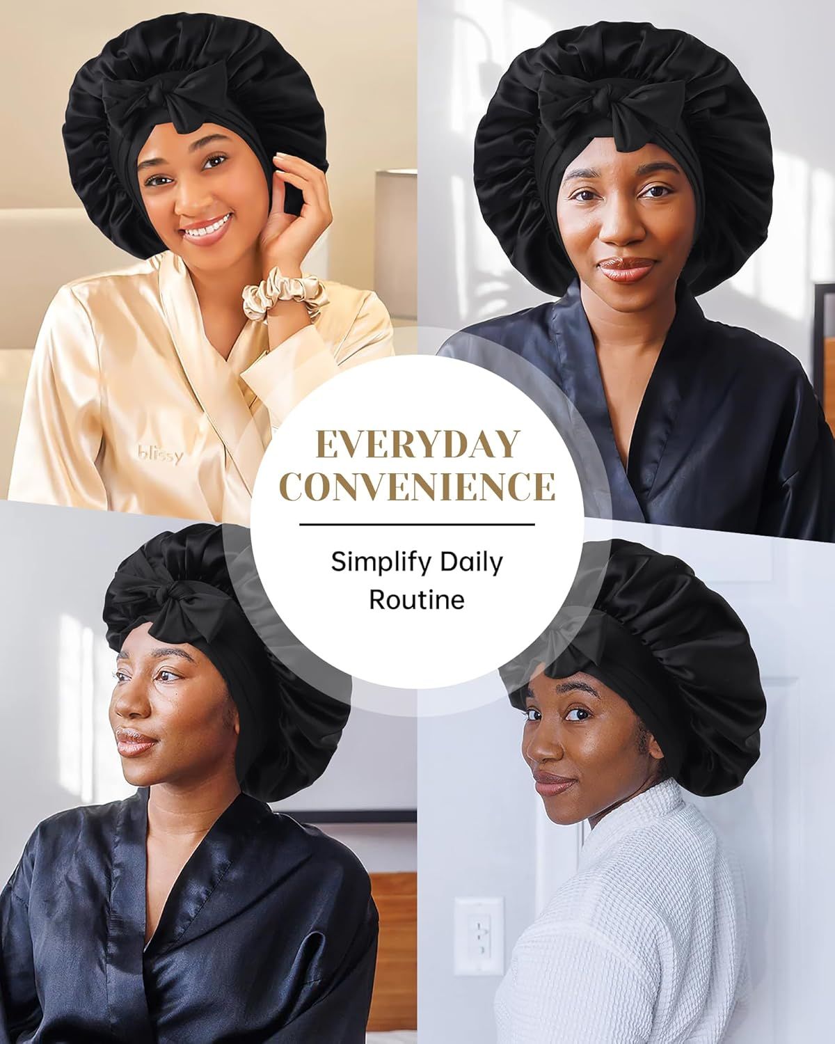100% Mulberry Silk Hair Bonnet or Women Sleeping with Tie Band 19 Momme Silk Sleep Cap Night US, Alpha, One Size, Black