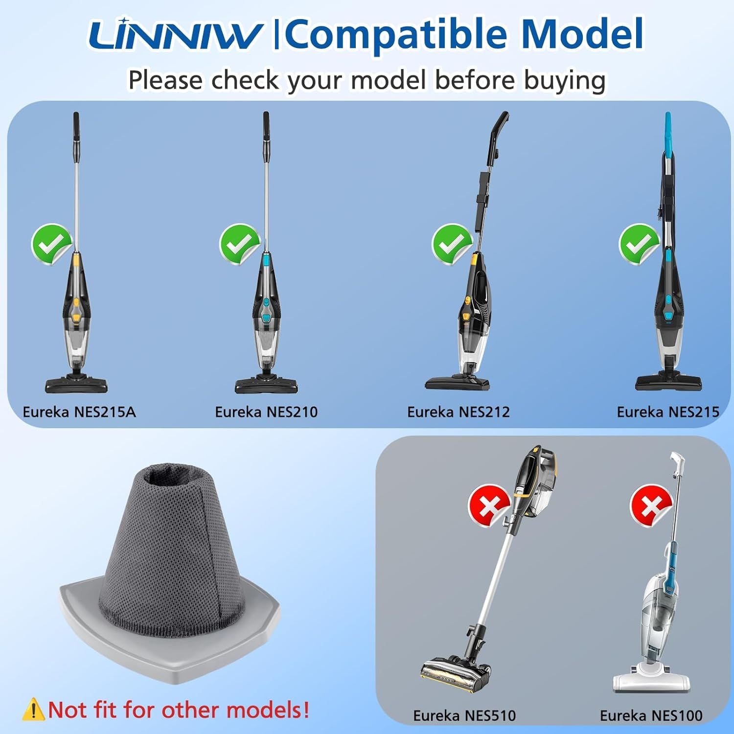 6+6 Pack NES215A/ NES210 Vacuum ilter Set or Eureka NES215A/ NES210/ NES212/ NES215 Blaze Stick Vacuum Cleaner, 6 Vacuum ilters + 6 Pre-Motor ilters, Compare to Part #N0101 & N0102