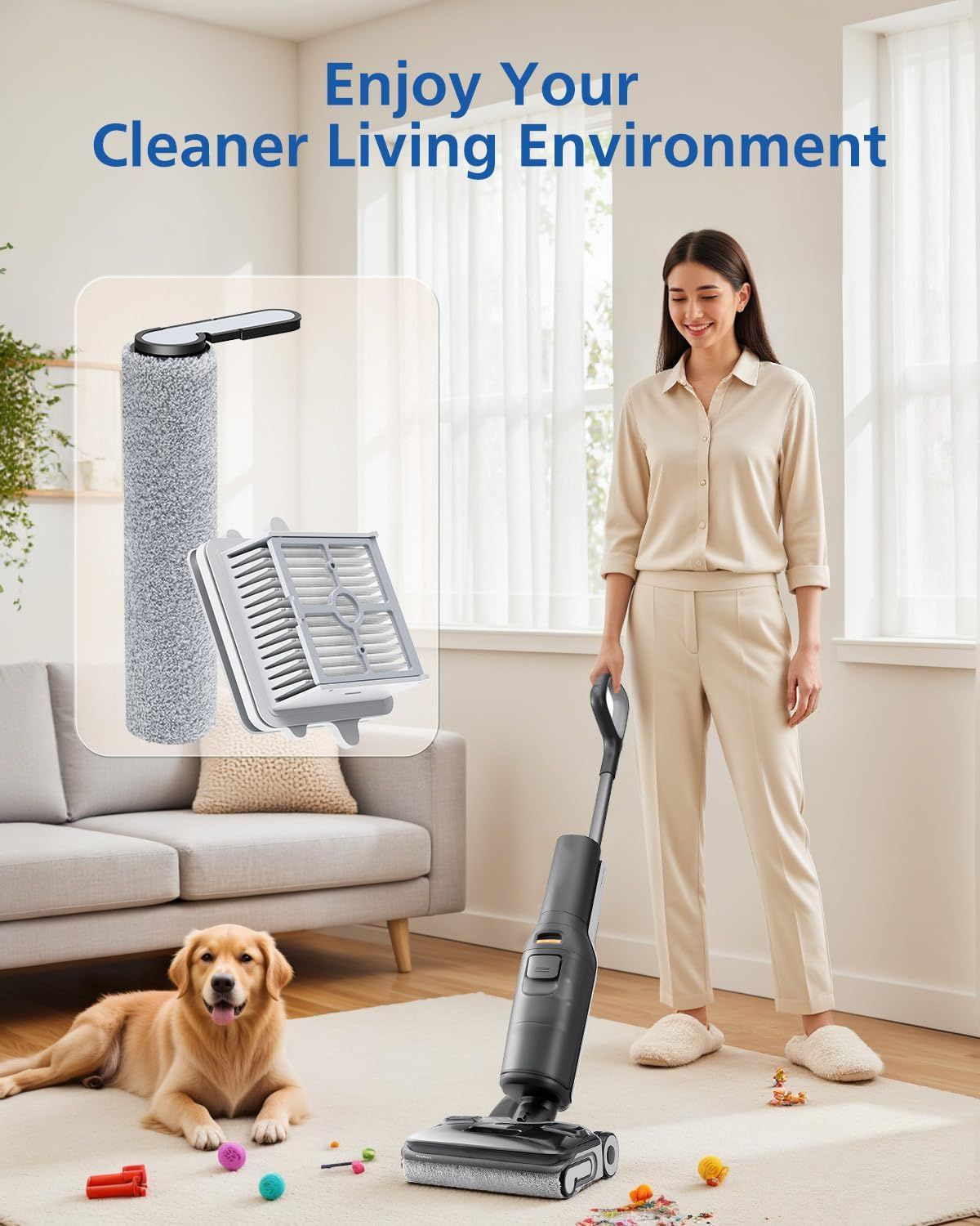 25 Brush Roll and HEPA ilter Replacement Kit Accessories Compatible with 25/25 ACE/25 ALT/25 LT/25 RT/25 ACE/25 GT/25 Ultra Cordless Wet Dry Vacuum Cleaner