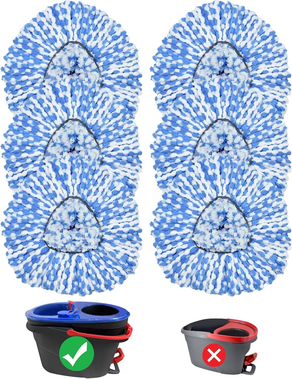 Mop Replace Head, 6 Pack Mop Heads Replacements or Oceda RinseClean 2-Tank System, Spin Mop Replacement Head, Microiber Mop Reills, Machine Washable and Deep Cleaning NOT or 1-Tank System