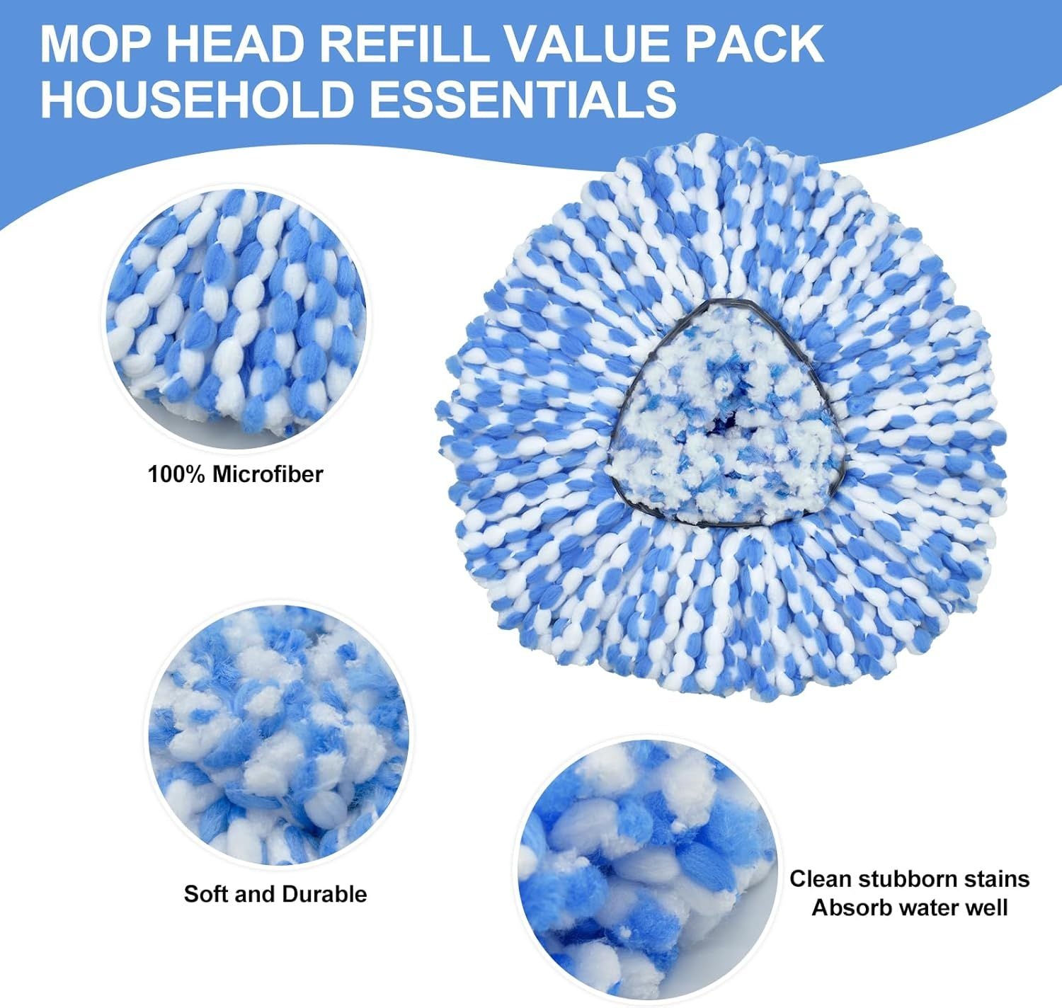Mop Replace Head, 6 Pack Mop Heads Replacements or Oceda RinseClean 2-Tank System, Spin Mop Replacement Head, Microiber Mop Reills, Machine Washable and Deep Cleaning NOT or 1-Tank System