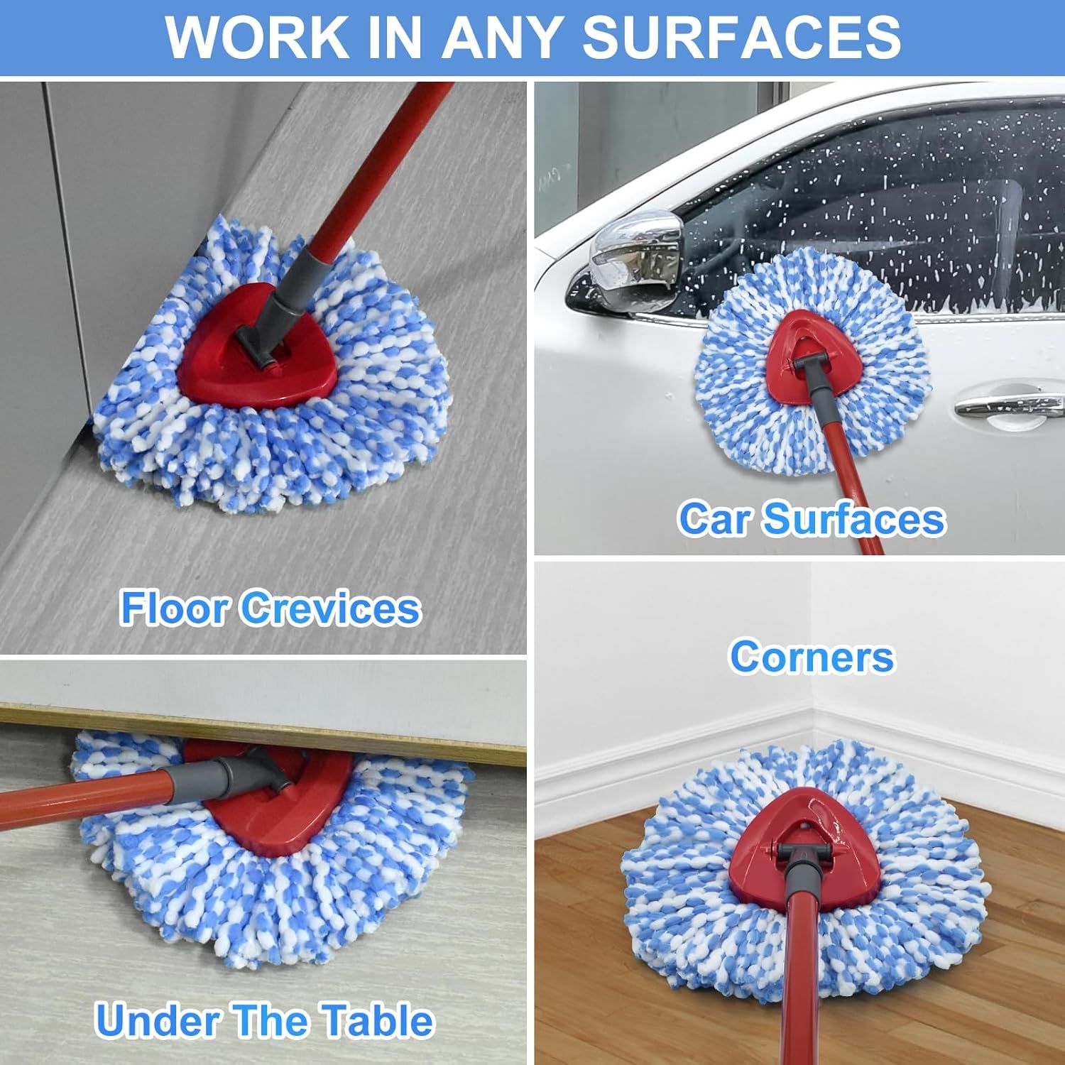 Mop Replace Head, 6 Pack Mop Heads Replacements or Oceda RinseClean 2-Tank System, Spin Mop Replacement Head, Microiber Mop Reills, Machine Washable and Deep Cleaning NOT or 1-Tank System