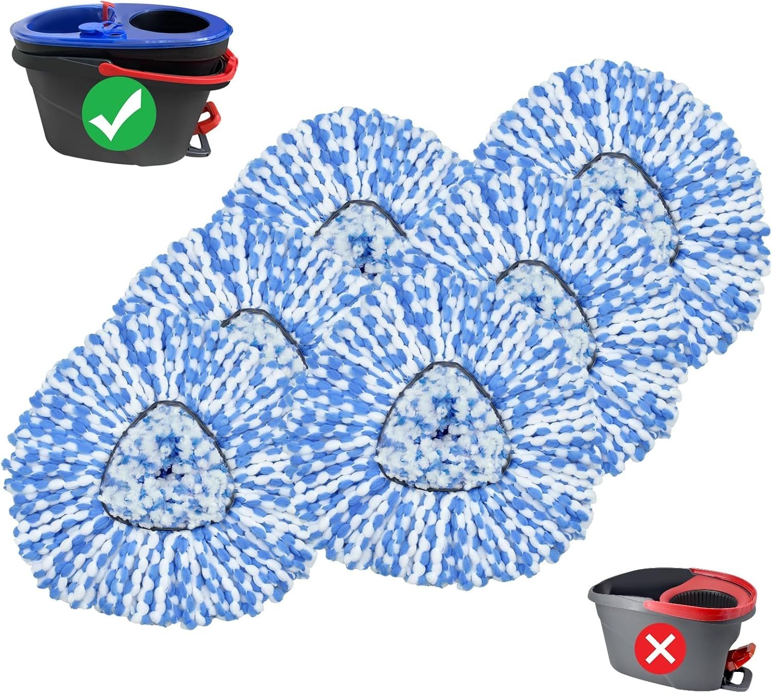 Mop Replace Head, 6 Pack Mop Heads Replacements or Oceda RinseClean 2-Tank System, Spin Mop Replacement Head, Microiber Mop Reills, Machine Washable and Deep Cleaning NOT or 1-Tank System
