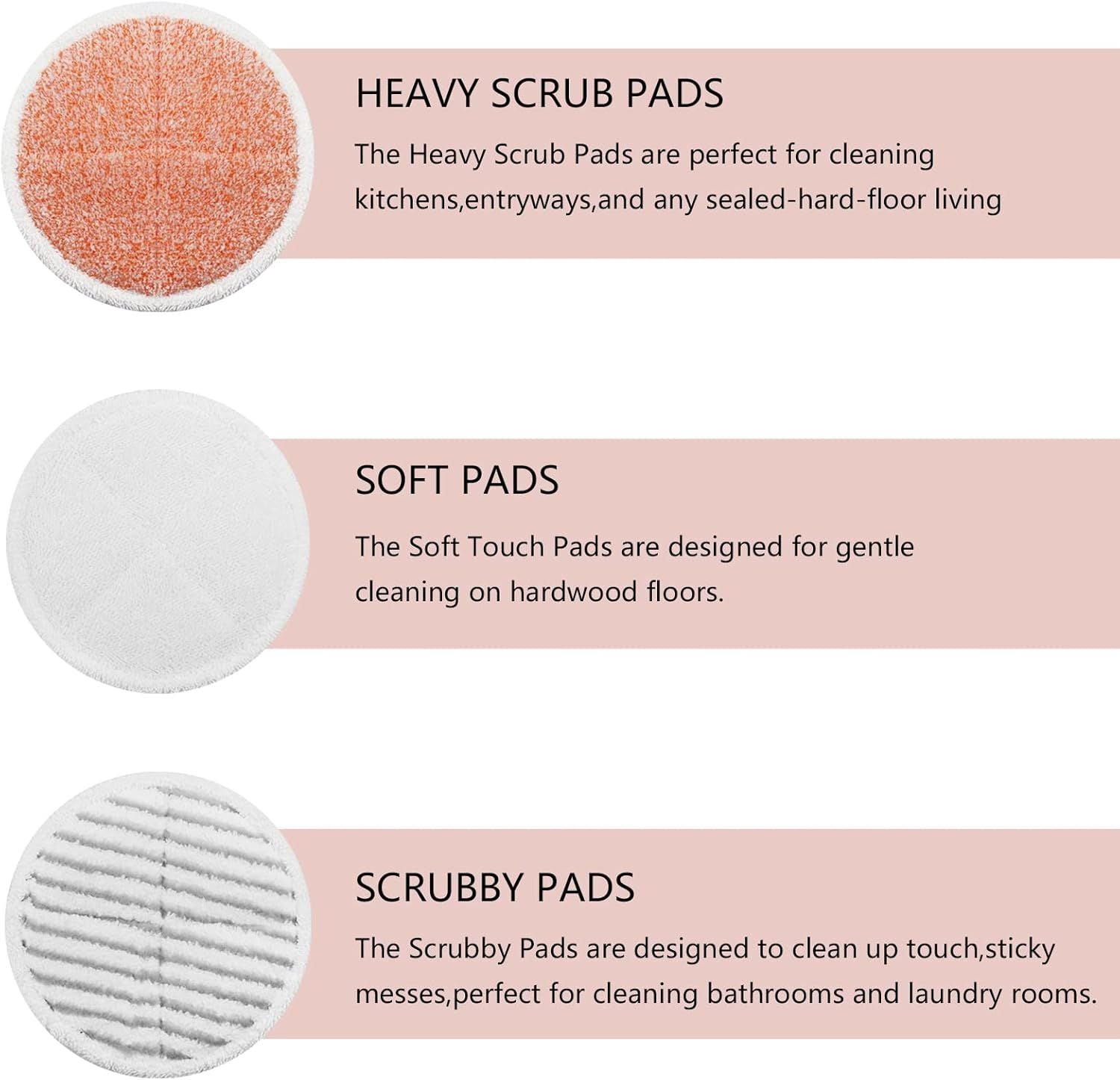 Spinwave Mop Pads Replacement Set Compatible with Bissell Spinwave 2039A 2124: 4 Heavy Scrub Pads, 2 Sot Pads, 2 Scrubby Pads by 8Pack