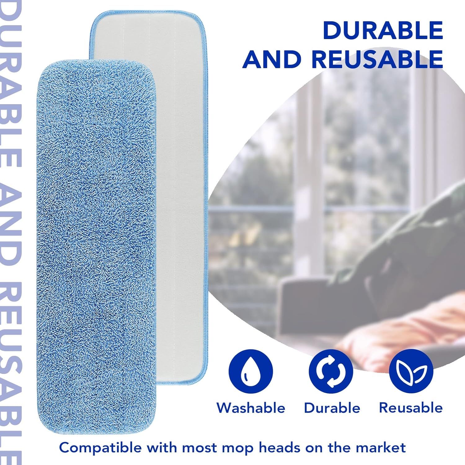 Replacement Mop Pads it or Rubbermaid Commercial 18" and 17" Mop - 10 Pack Wet & Dry Commercial Cleaning Reusable Reills it or Any lat System 17 and 18 Inch