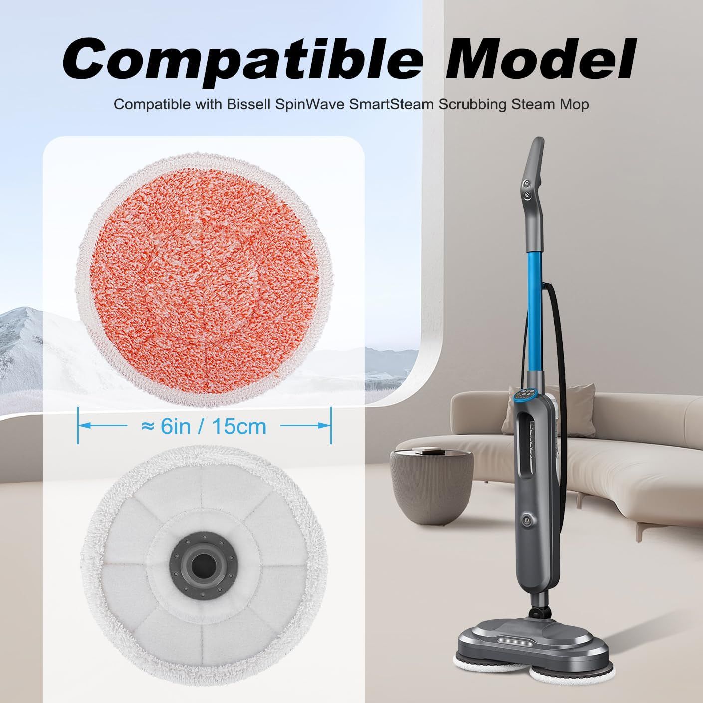 3897A Replacement Steam Mop Pads: 12 Packs Spin Mop Reills Compatible with Bissell Spinwave 3897A 3712C 3712W SmartSteam Scrubbing Steam Mop - Hard loor Steam Mop Washable Pads Heavy & Sot