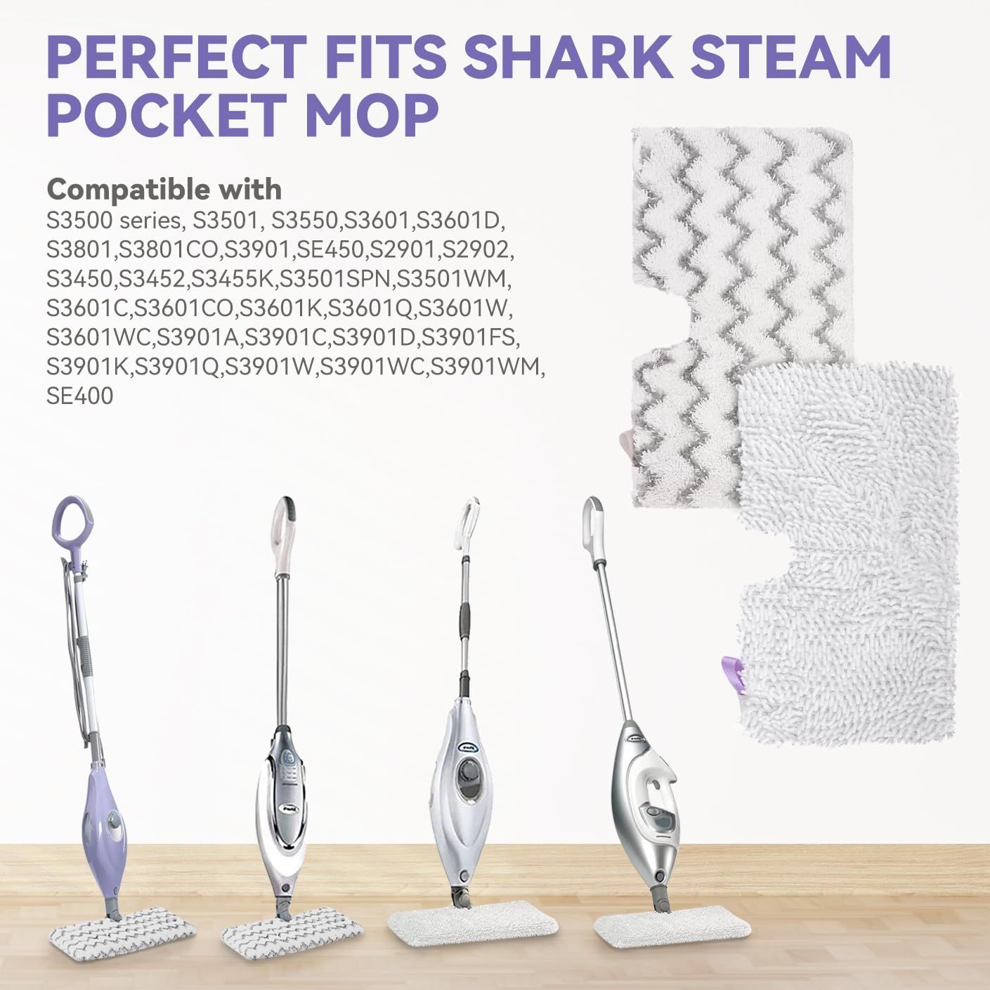 S3501 or Shark Steam Pocket Mop Pads: Washable Steam Mop Replacement Pads or Shark Steamer S3601D S3601 S3801CO S3901 S3550 SE450 6Pack