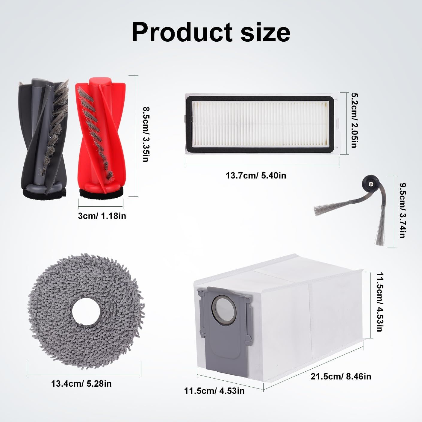 Replacement Parts Accessories Kit or Qrevo S5V/Qrevo Curv/Qrevo Curv S5X/Qrevo Edge S5A Series Robot Vacuum Cleaner - 1 Main Brush, 3 HEPA ilters, 3 Dust Bags, 4 Mop Pads, 4 Side Brushes