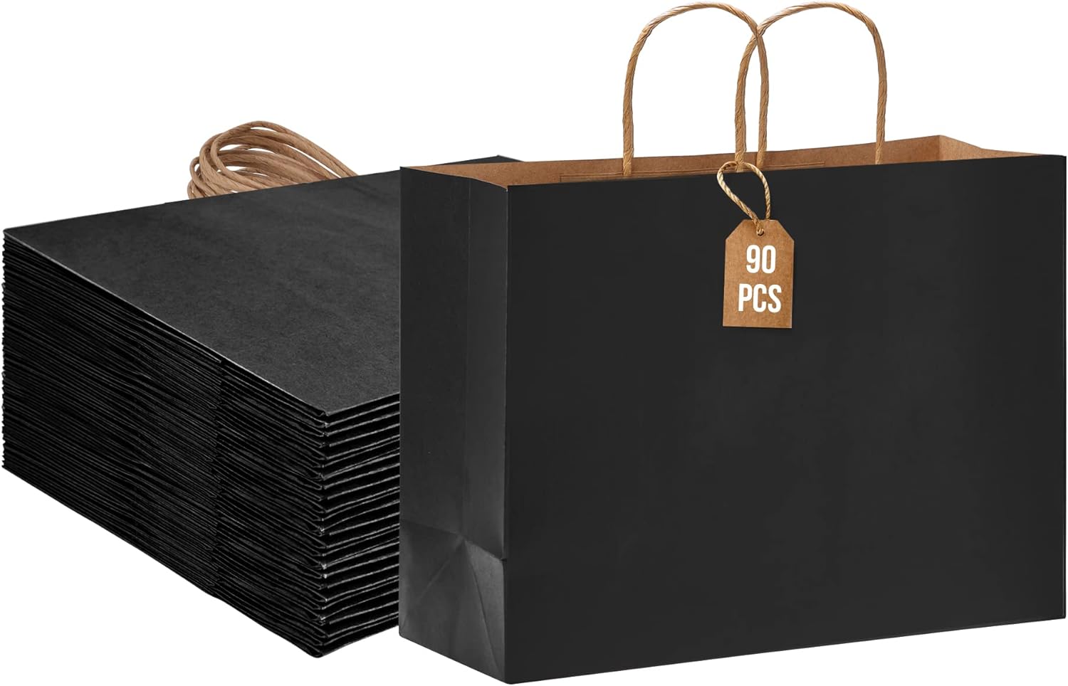 Moretoes 90pcs Black Gift Bags, 16x6x12 Inch Large Paper Bags with Handles Bulk for Boutiques, Grocery, Small Business, Mechandise, Party, Gifts & Merchandise