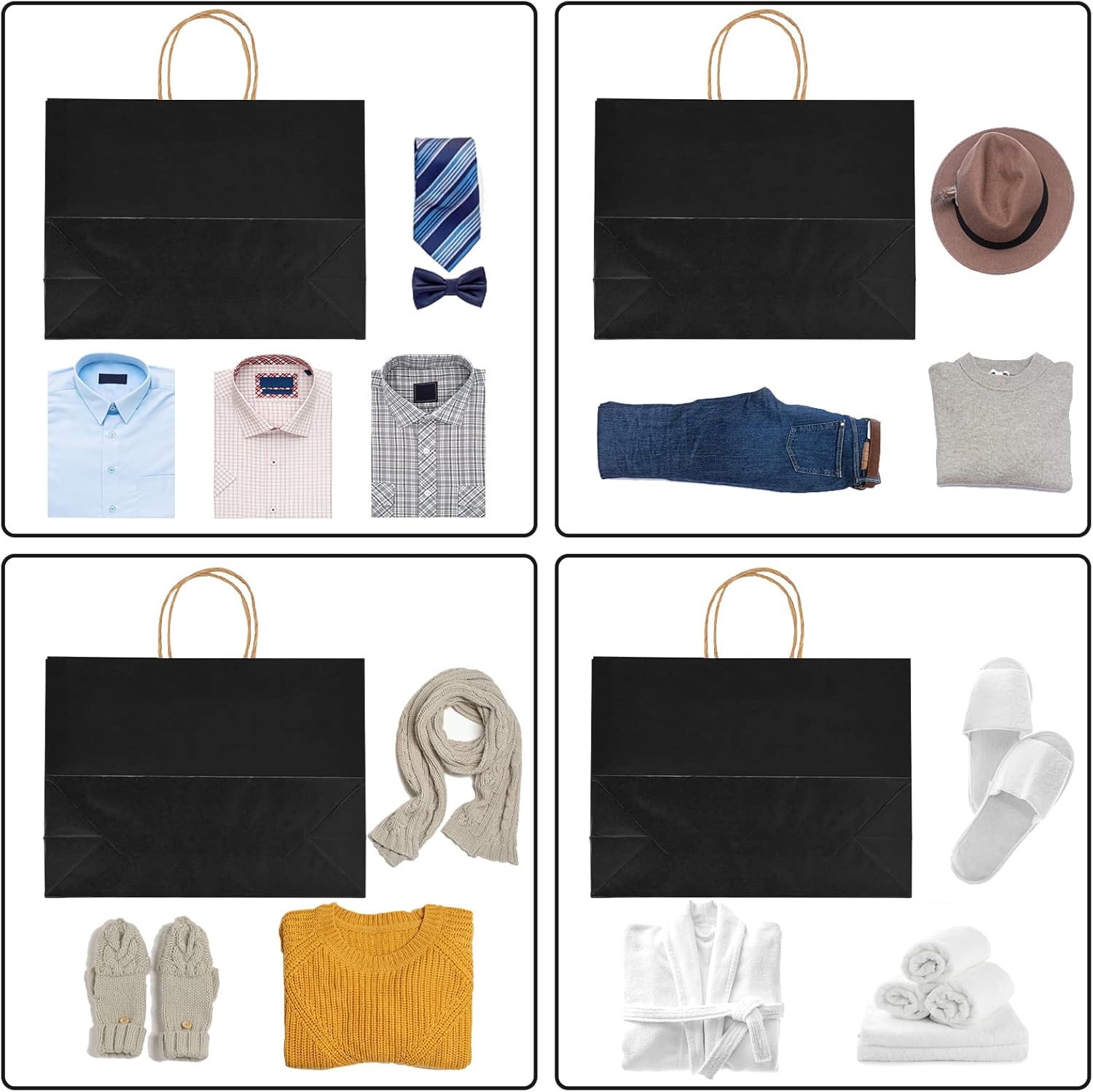 Moretoes 90pcs Black Gift Bags, 16x6x12 Inch Large Paper Bags with Handles Bulk for Boutiques, Grocery, Small Business, Mechandise, Party, Gifts & Merchandise
