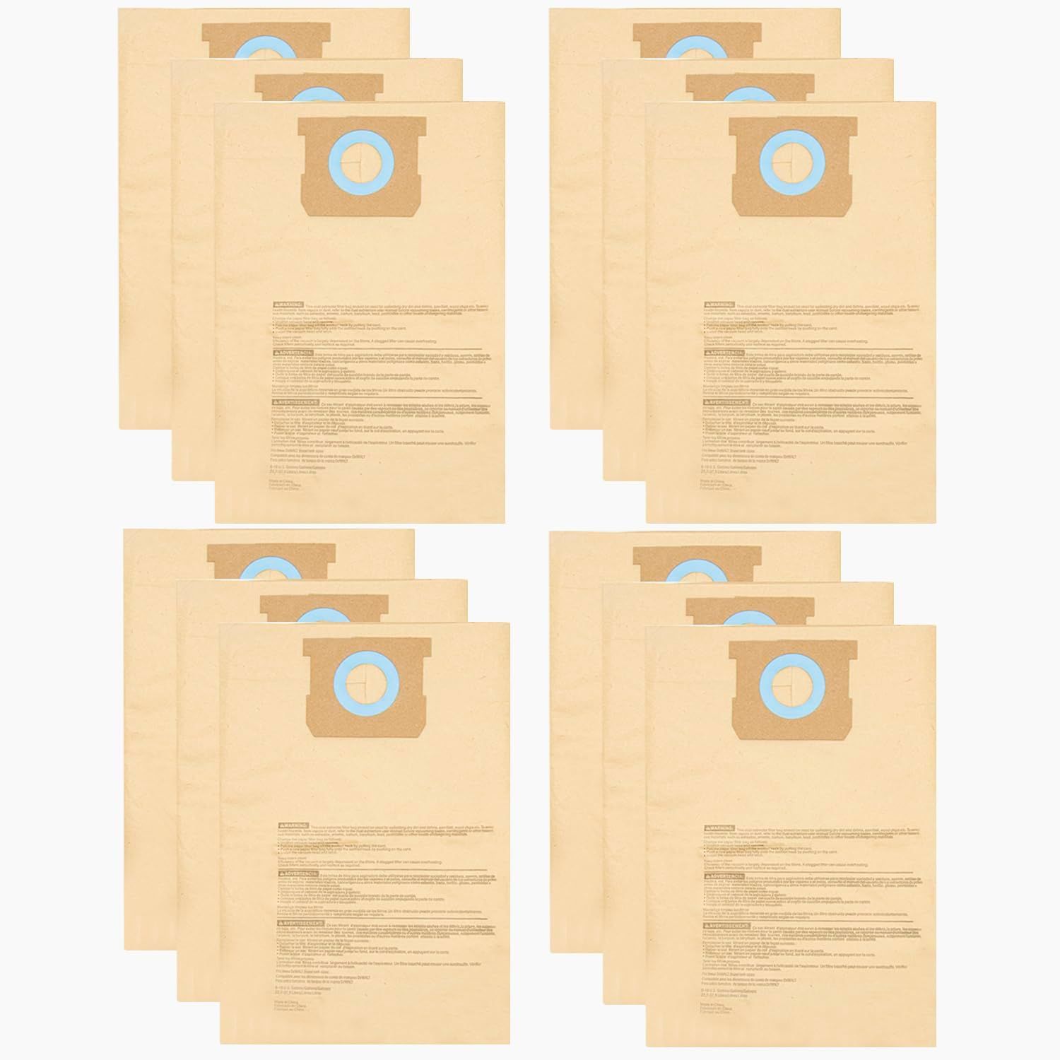 12 Pack DXVA19-4102 Dust Bags or DEWALT 12-16 Gallon Wet Dry Vacuum, Compatible with DXV12P DXV14P DXV16P DXV16PA DXV16S