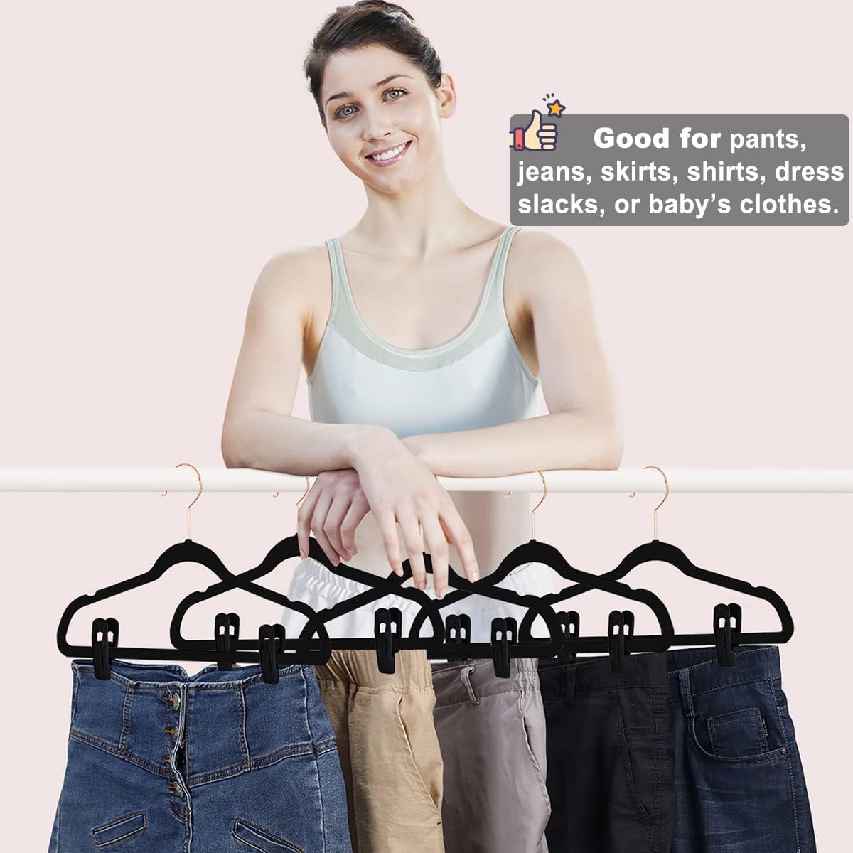 Black Velvet Hanger Clips 60-Pack , Strong Finger Clips for Velvet Hangers, Skirt Hanger Clips Fit for Flocking Hangers