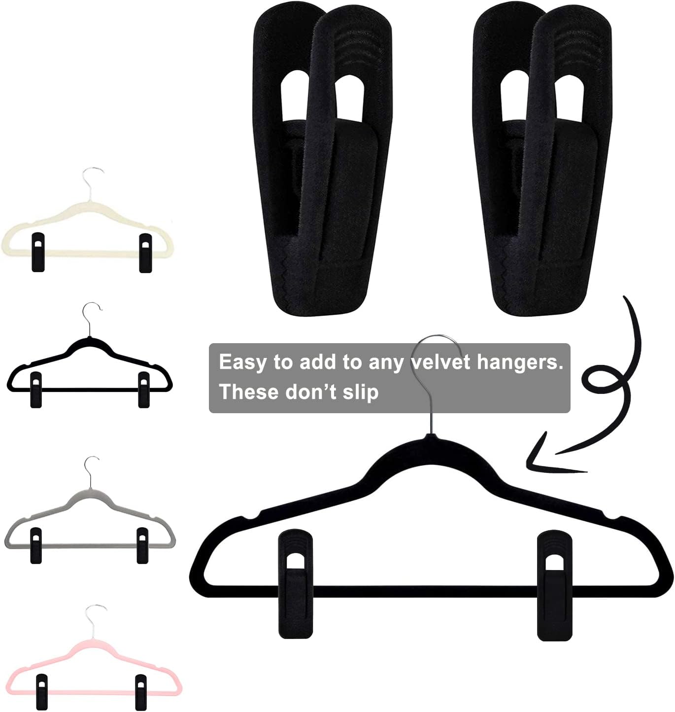 Black Velvet Hanger Clips 60-Pack , Strong Finger Clips for Velvet Hangers, Skirt Hanger Clips Fit for Flocking Hangers