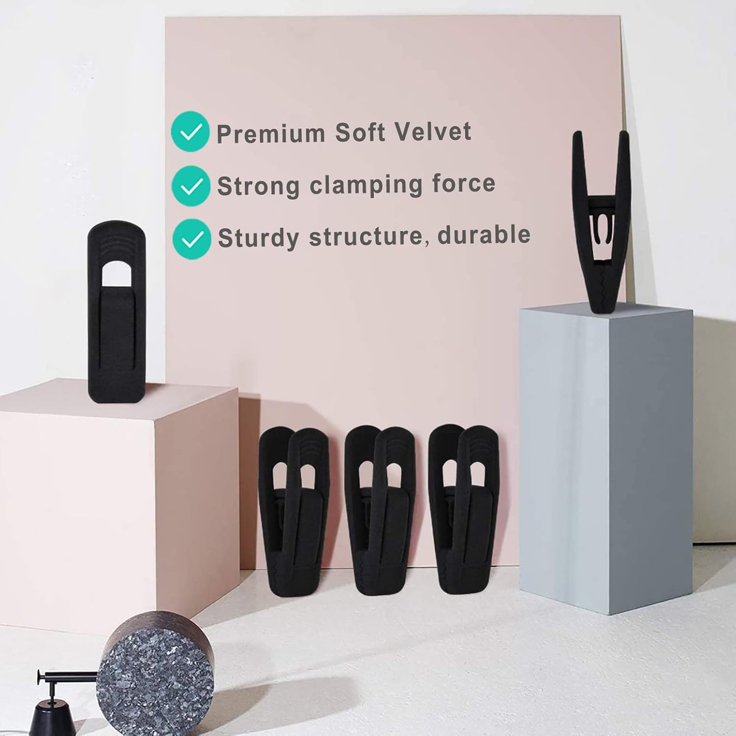 Black Velvet Hanger Clips 60-Pack , Strong Finger Clips for Velvet Hangers, Skirt Hanger Clips Fit for Flocking Hangers