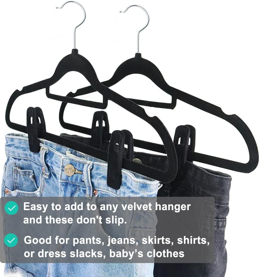 Black Velvet Hanger Clips 60-Pack , Strong Finger Clips for Velvet Hangers, Skirt Hanger Clips Fit for Flocking Hangers