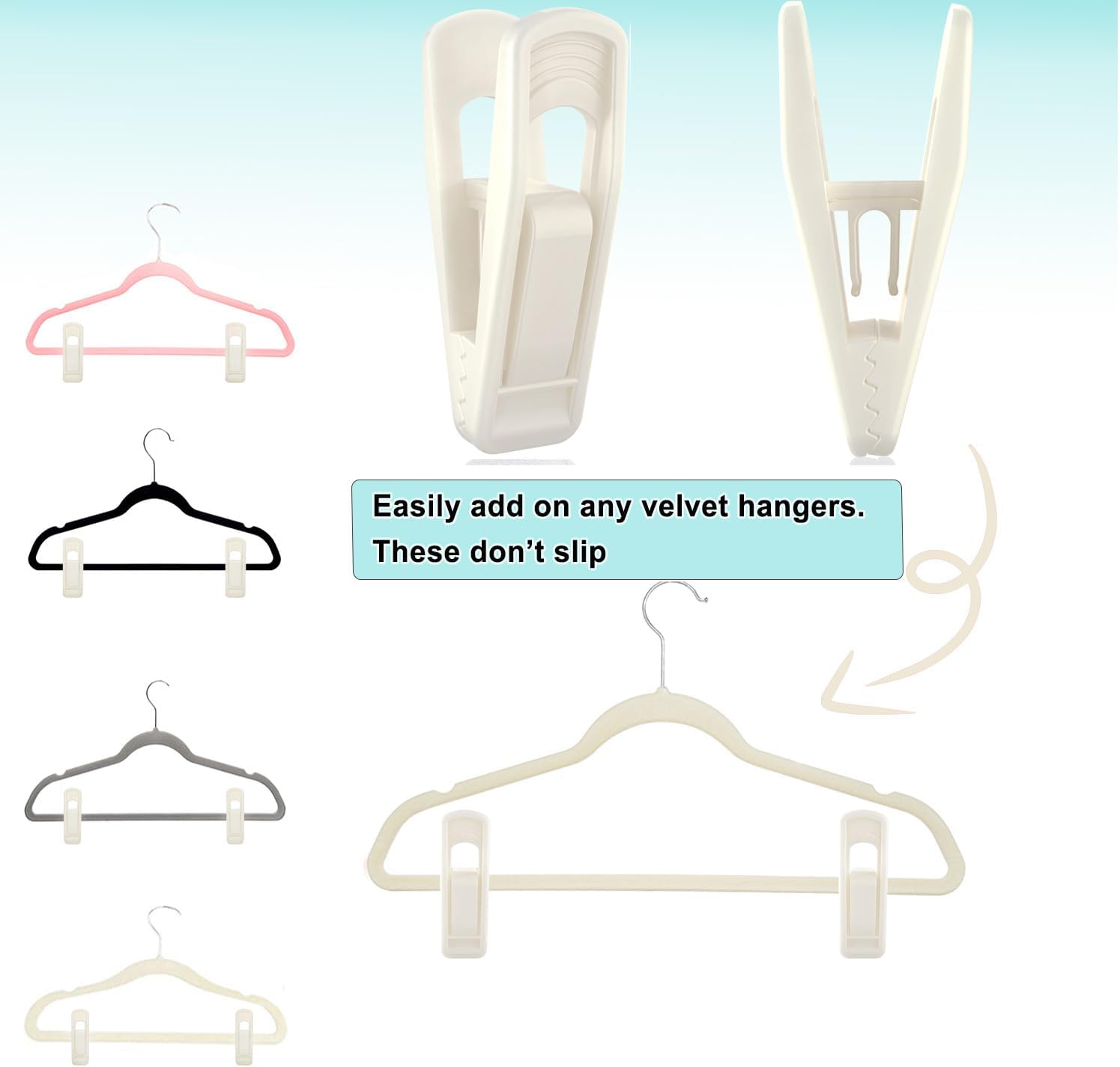 Hanger Clips for Velvet Hangers Beige, 40 PCS , Non-Slip Plastic Clips Pant Skirt Hanger Clips for Flocking Hangers
