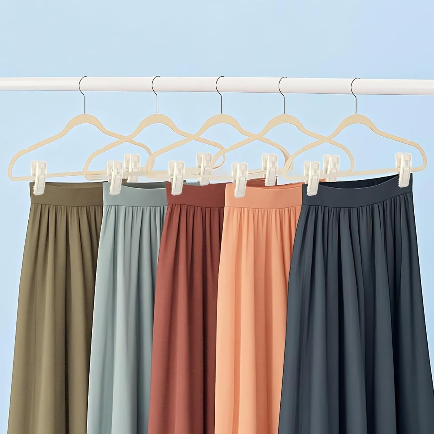 Hanger Clips for Velvet Hangers Beige, 40 PCS , Non-Slip Plastic Clips Pant Skirt Hanger Clips for Flocking Hangers