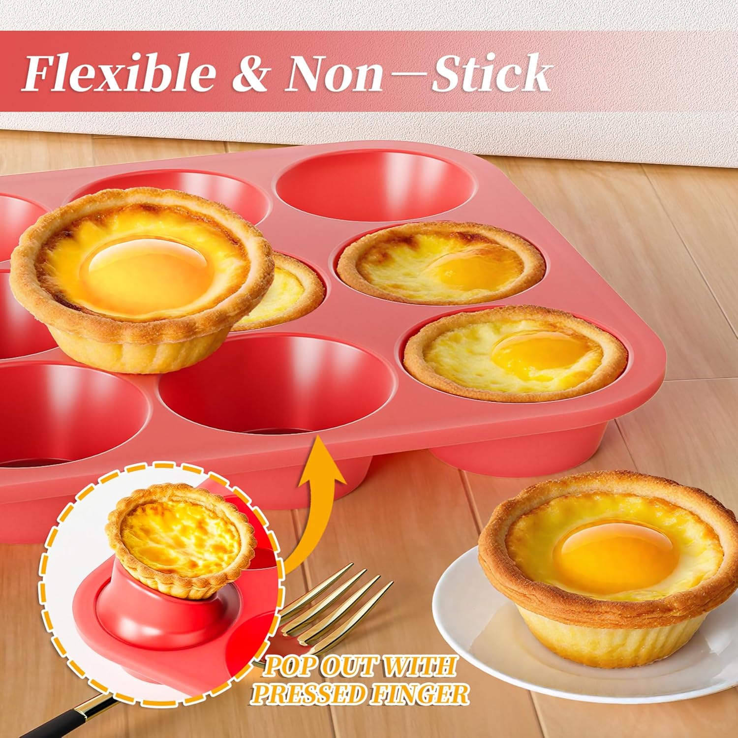 Bangp 2Pack Silicone Muffin Pans for Baking with Metal Reinforced Frame,12 Cup Regular Size Cupcake Pans,Premium Nonstick Food Grade Silicone Muffin Tray for Muffin,Cakes,Tart,Egg Bites