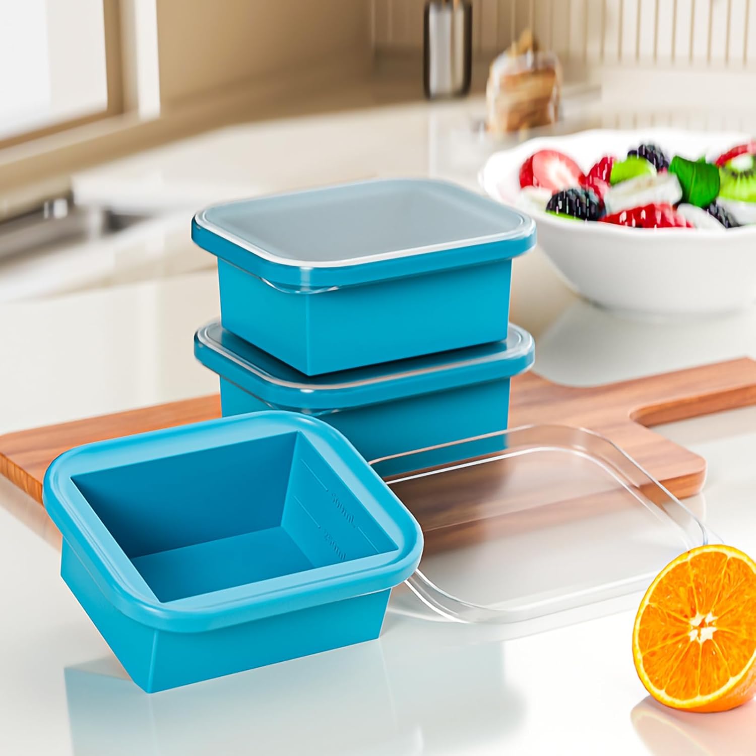 Bangp 2 Cup Silicone Freezer Trays with Lid,2 Pack,Thermally Insulated Containers for Food,Reusable,Soup Freezer Molds,Freeze and Store Soup, Broth, Sauce, Leftovers
