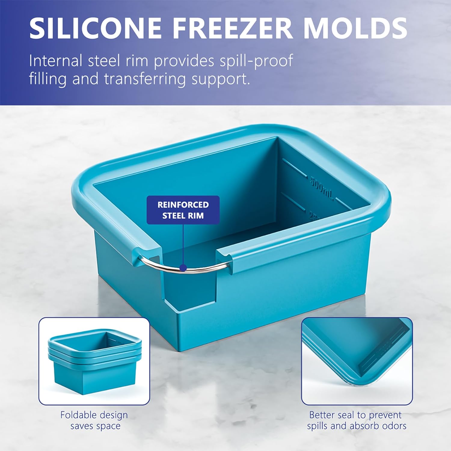 Bangp 2 Cup Silicone Freezer Trays with Lid,2 Pack,Thermally Insulated Containers for Food,Reusable,Soup Freezer Molds,Freeze and Store Soup, Broth, Sauce, Leftovers