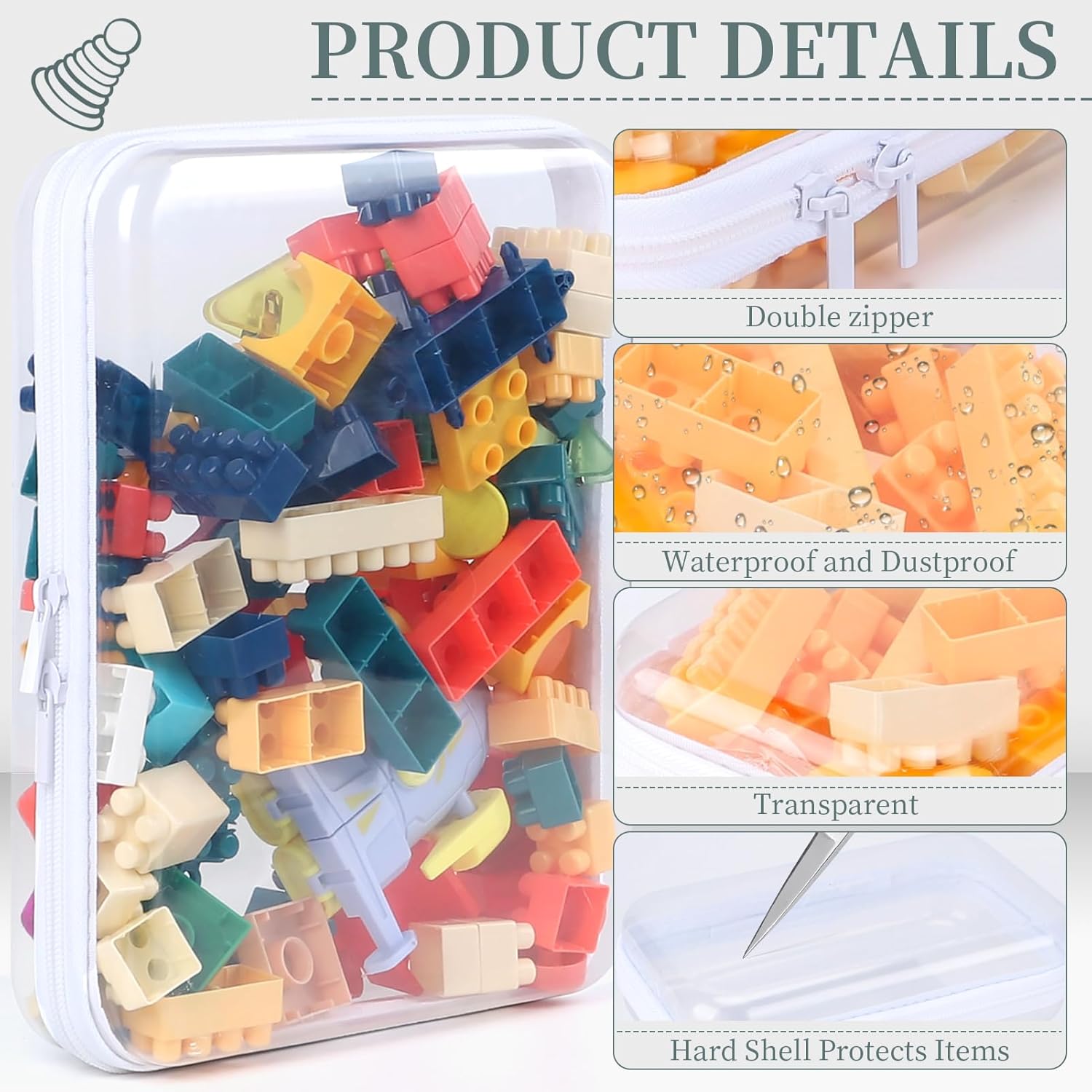 3 Pack Clear Hard Shell Zipper Case, Clear Zipper Pouches Waterproof Makeup Organizer & Travel Toiletry Bag, Diaper Bag Organizing Pouches, Plastic Pouch for Office Home Storage, Large Size