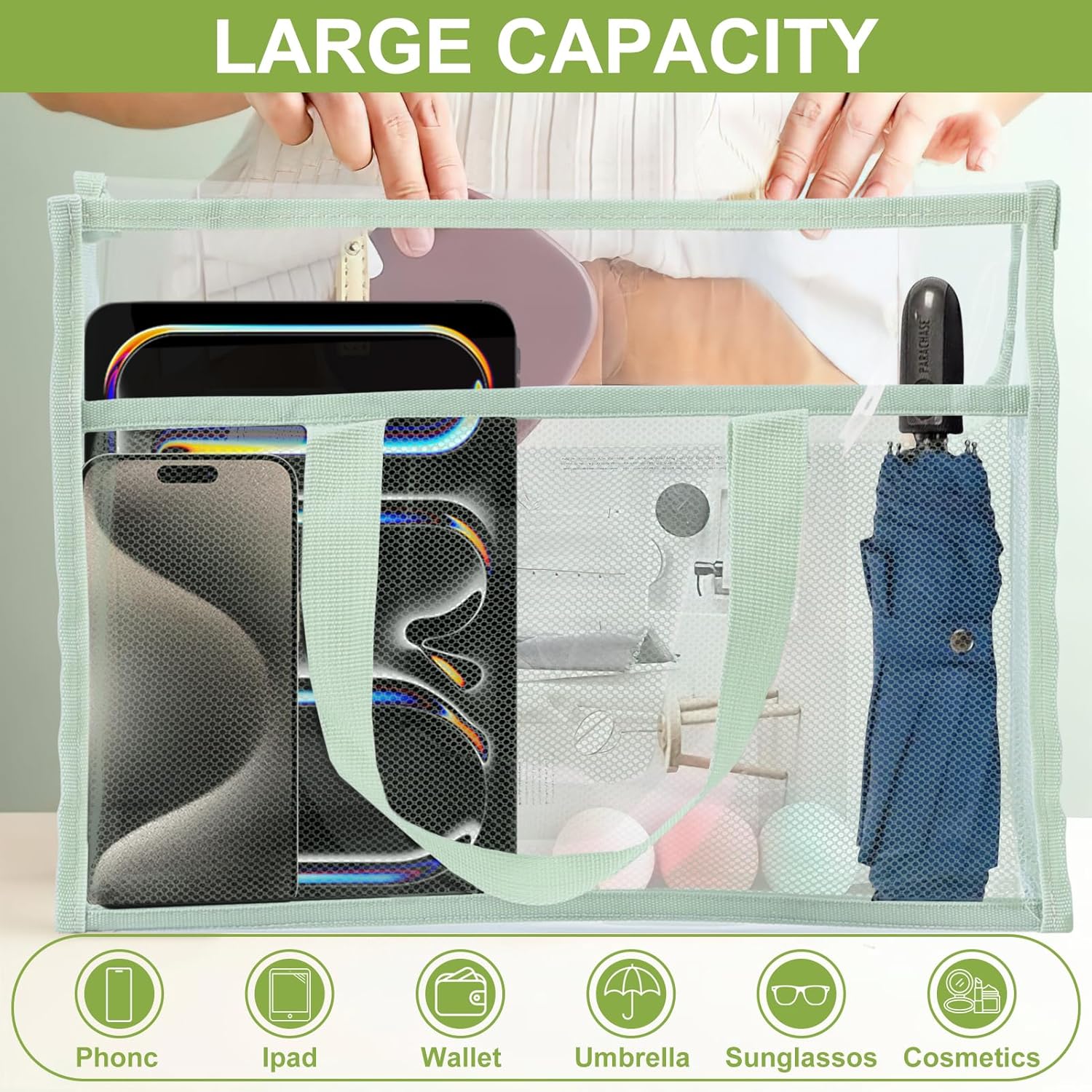 4 Pcs Clear Tote Bag, Large Makeup Bags, Clear PVC Cosmetic Bag Organizer, Multifunction Travel Toiletry Bag for Women, Transparent Beach Tote Bags, Transparent Organizer Storage Bags