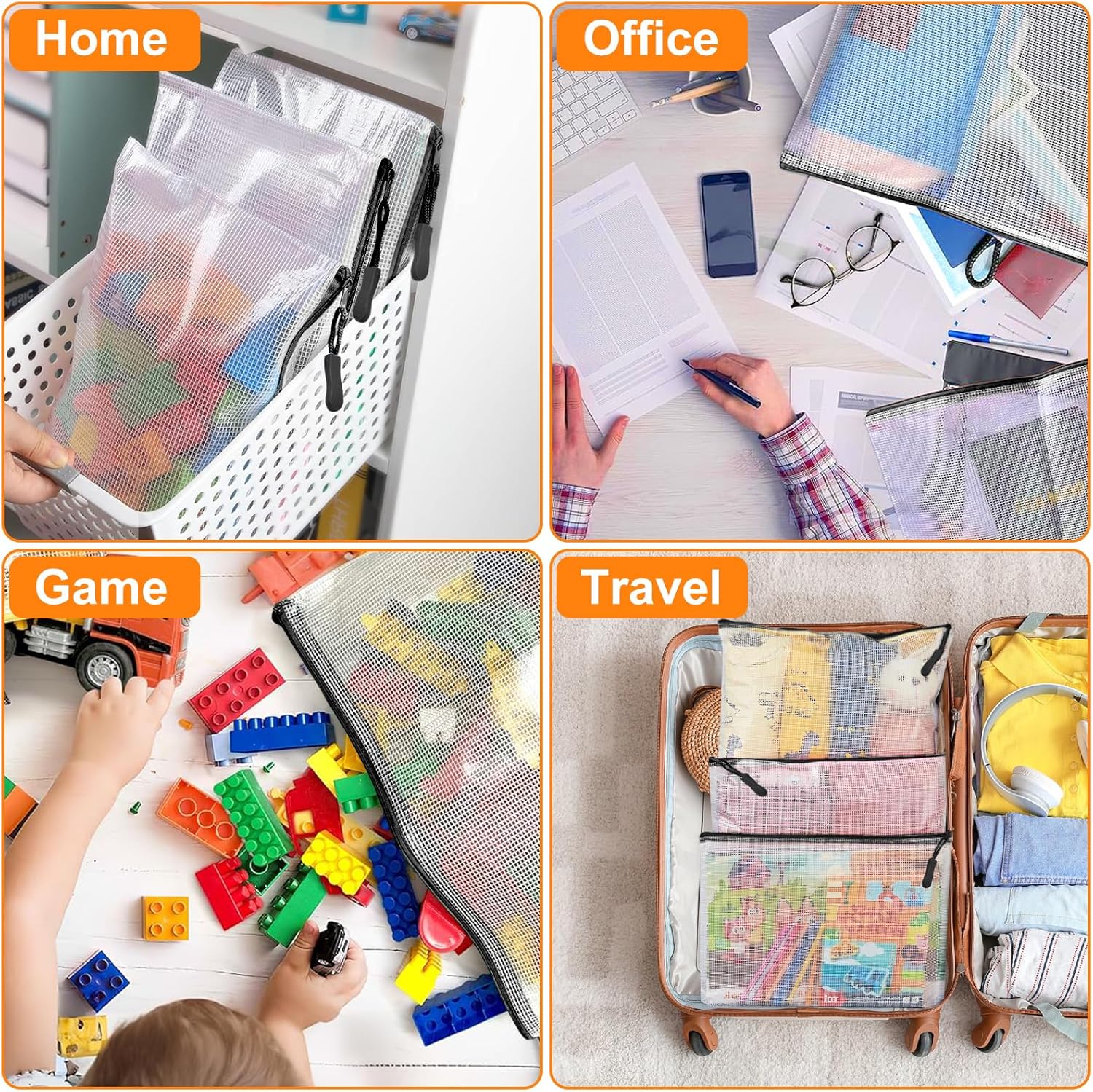20pcs Plastic Mesh Zipper Pouch Bags, A3 17x12 Inches Extra Large Mesh Bags, Reusable Zipper Pouches for Classroom Office Supplies Organizing, Puzzles & Games, Board Game Organization