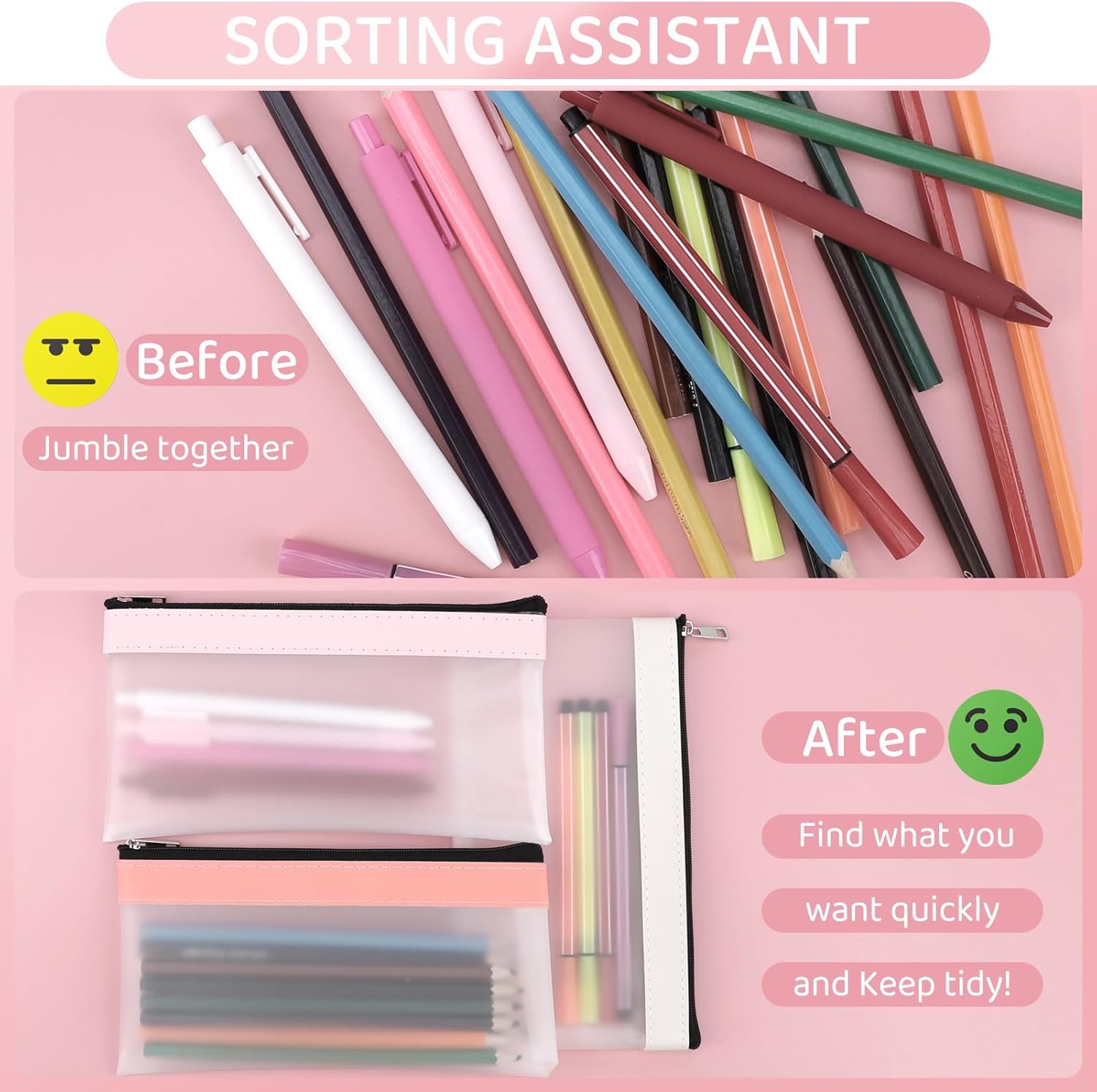 16PCS Clear Pencil Pouch, Pencil Case,Pen Holder with Zipper for Kids, Clear Travel Pouch, Pencil Pouch for Office School Supplies