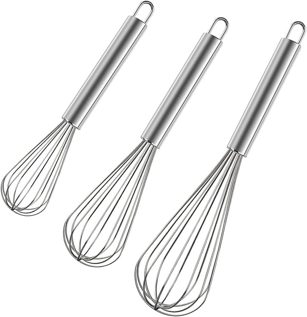 Stainless Steel Whisk Set, 3 Packs Balloon Whisk for Cooking, Whisking, Blending 8",10",12"