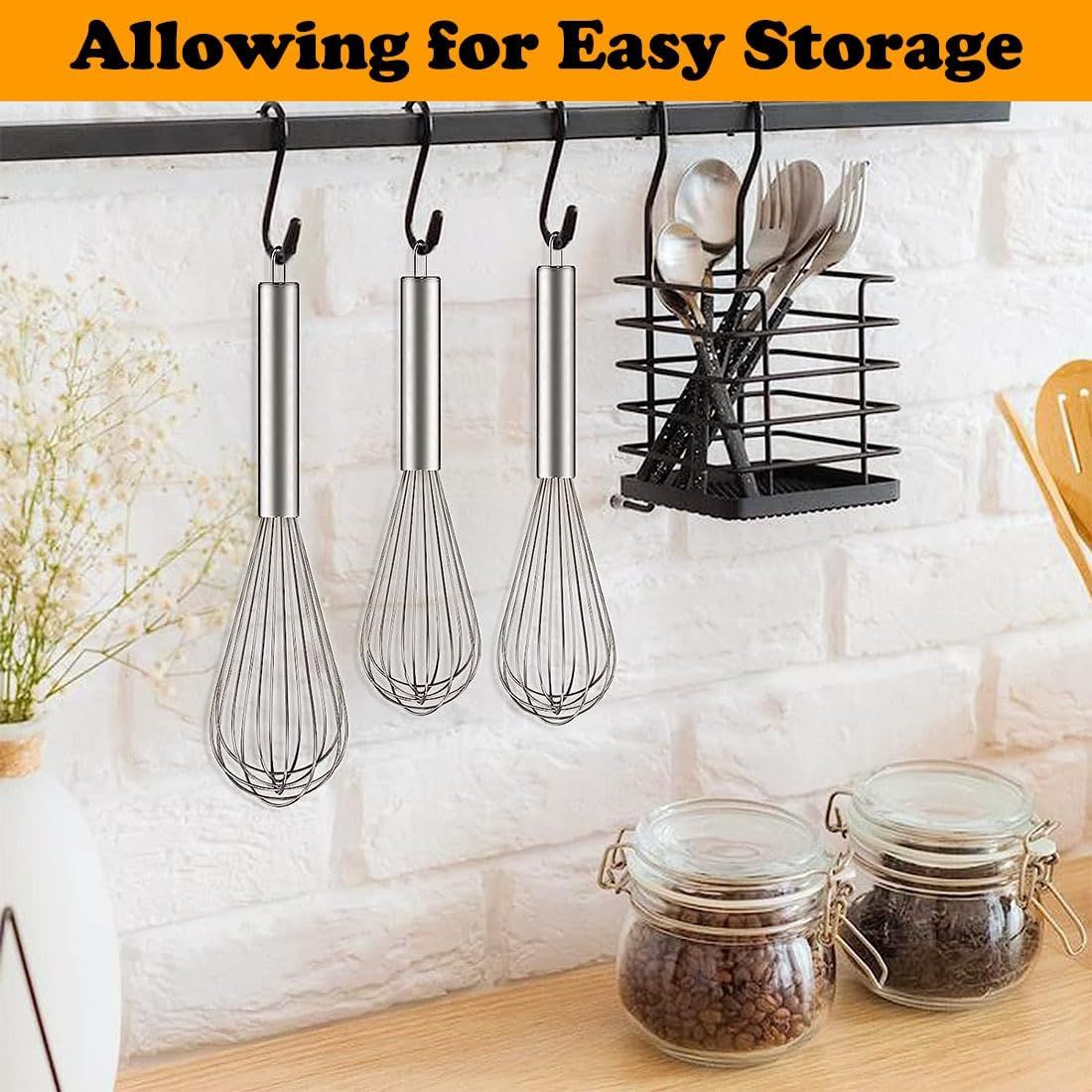 Stainless Steel Whisk Set, 3 Packs Balloon Whisk for Cooking, Whisking, Blending 8",10",12"