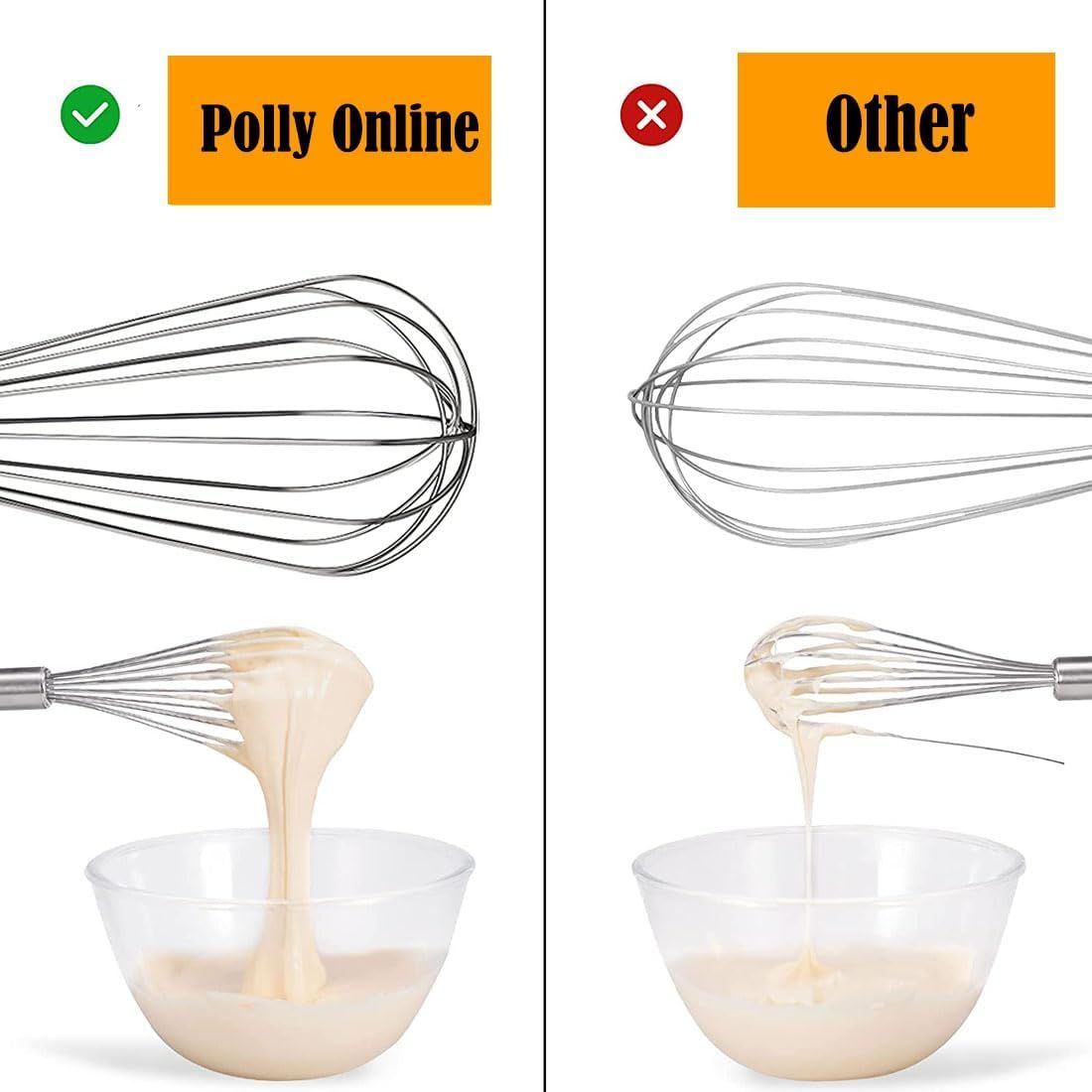 Stainless Steel Whisk Set, 3 Packs Balloon Whisk for Cooking, Whisking, Blending 8",10",12"