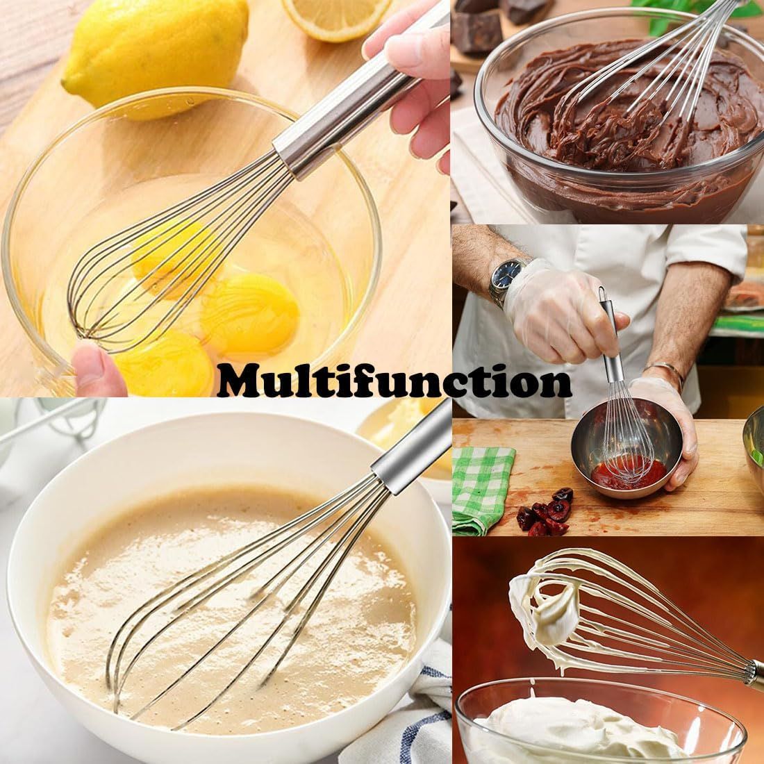 Stainless Steel Whisk Set, 3 Packs Balloon Whisk for Cooking, Whisking, Blending 8",10",12"