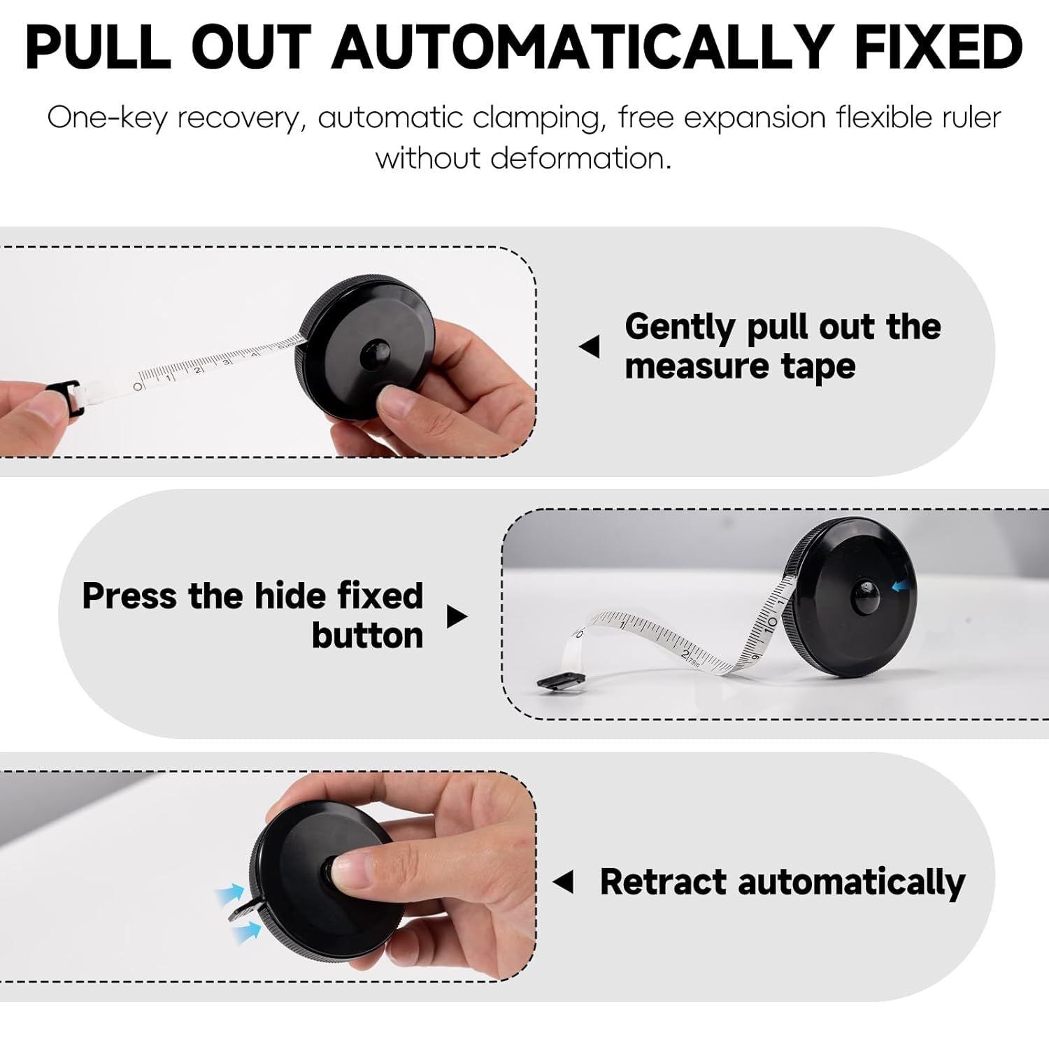 1 Pack Soft Tape Measure Retractable Measuring for Body Fabric Sewing Tailor,Black Sewing Tape Measures,Small Push ButtonDouble Scales Rulers 79-inch 2 Meter Black White