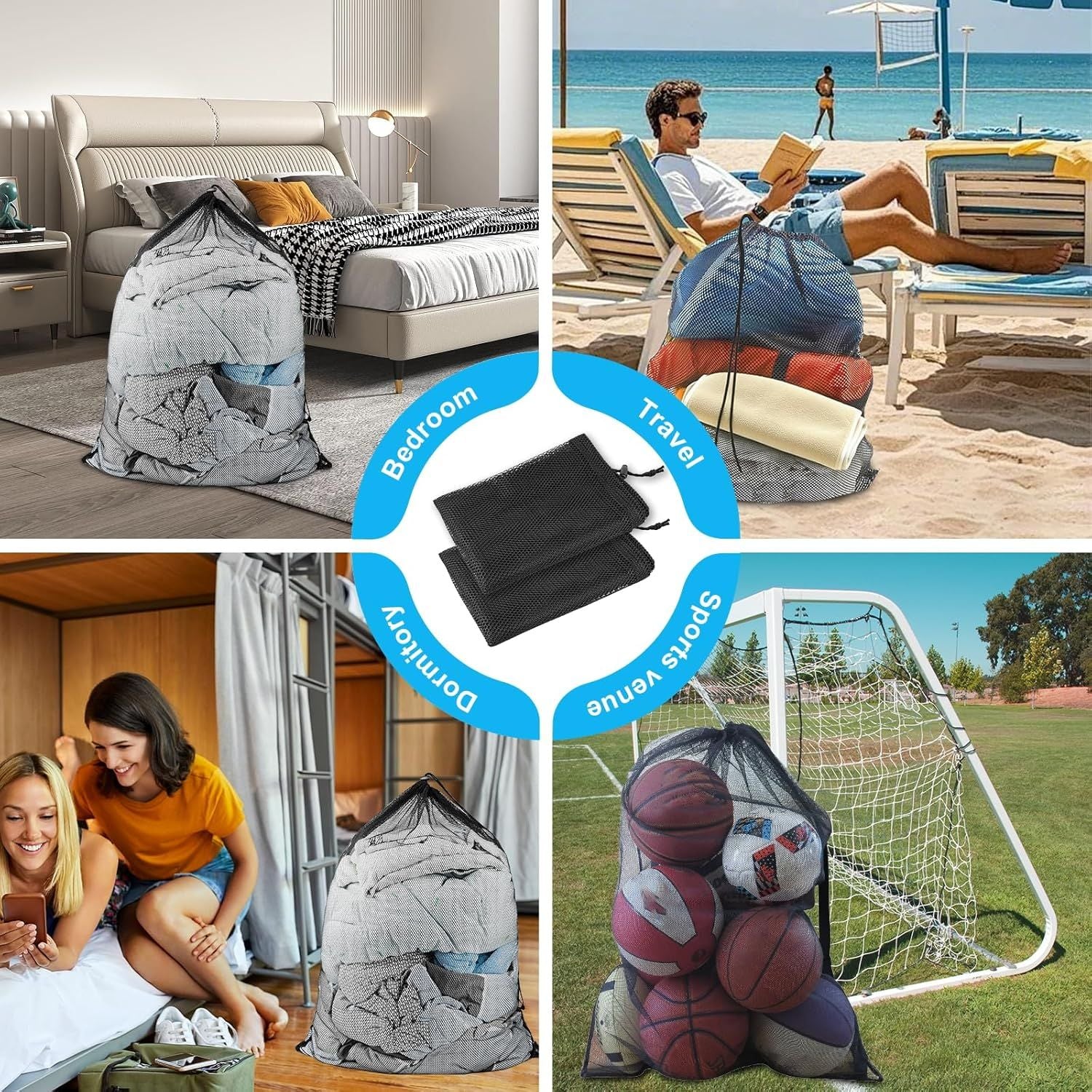 2 Pack Large Mesh Laundry Bags, 24" x 36" Heavy Duty Strong Drawstring Dirty Clothes Bags with Soft Breathable Net, Machine Washable Laundry Bag for College, Dorm, Camp, Travel and Family Use Black