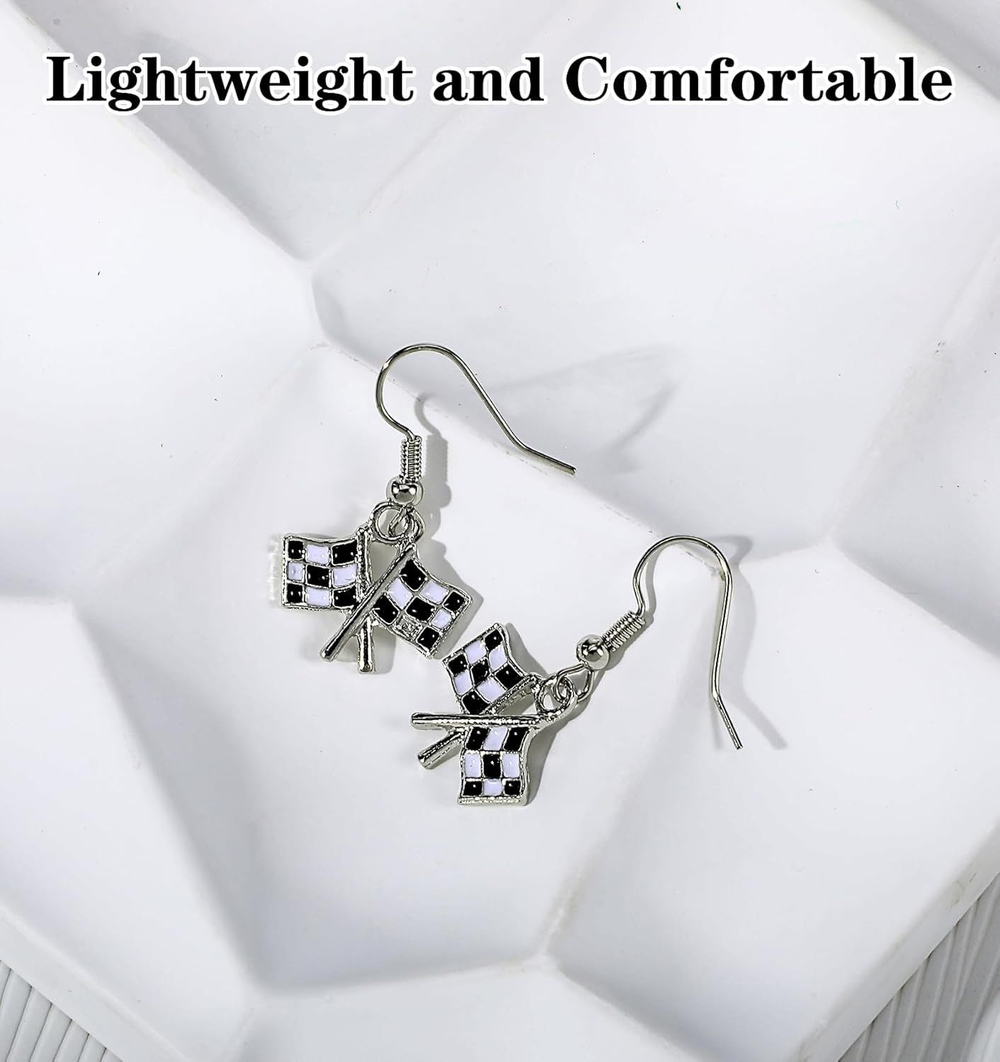 Checkered Flag Earrings, 2 Pairs Checkered Flag Earrings for Women Black and White Race Charm Dangle Earrings Ideal for Women Racing Fans and Race Day Accessories