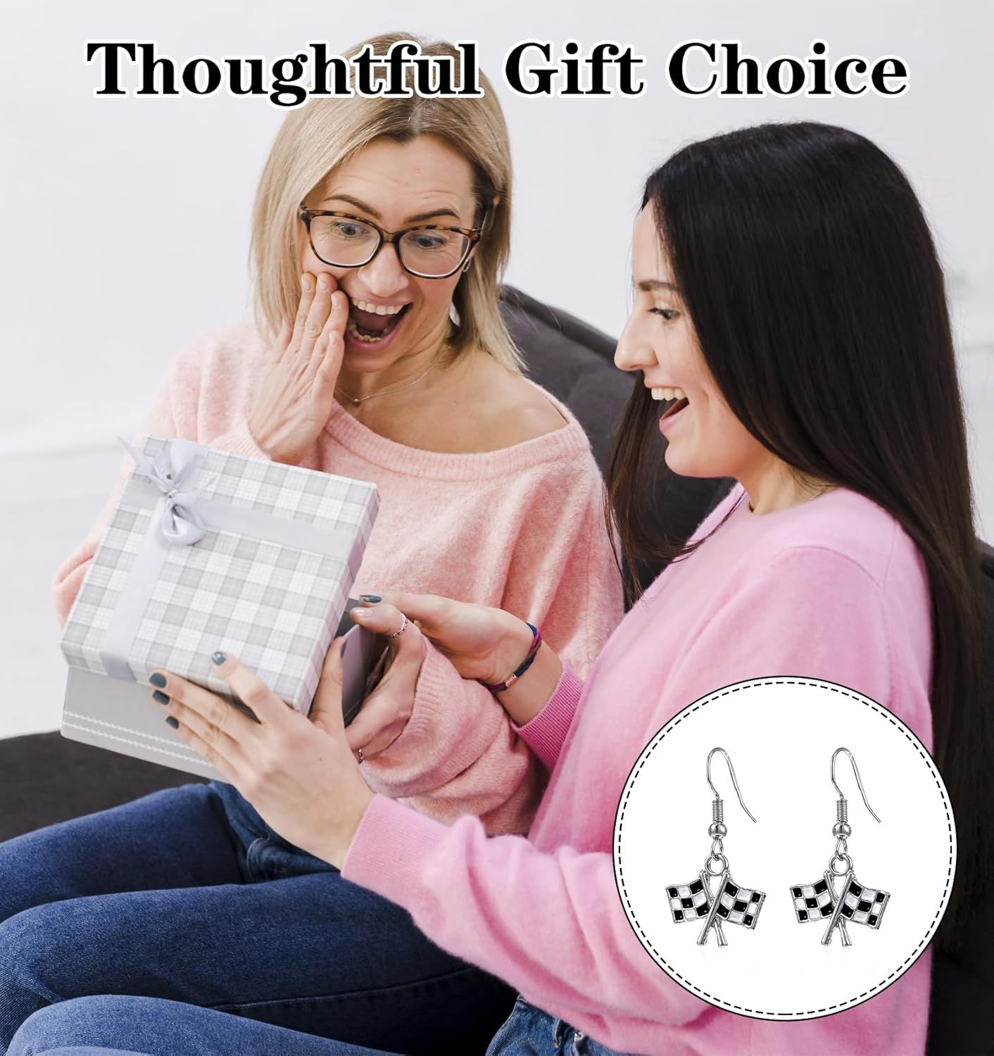 Checkered Flag Earrings, 2 Pairs Checkered Flag Earrings for Women Black and White Race Charm Dangle Earrings Ideal for Women Racing Fans and Race Day Accessories