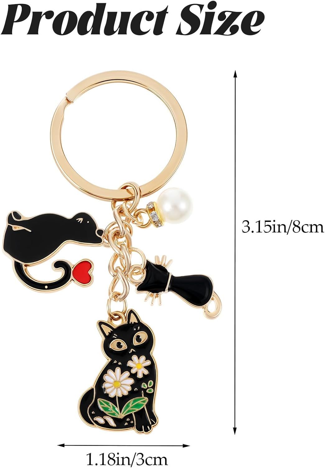Black Cat Key Chain, Black Cat Keychain, Cute Enamel Daisy Enamel Design Cartoon Kitten Keychain for Girls and Pet Lovers Birthday Accessories