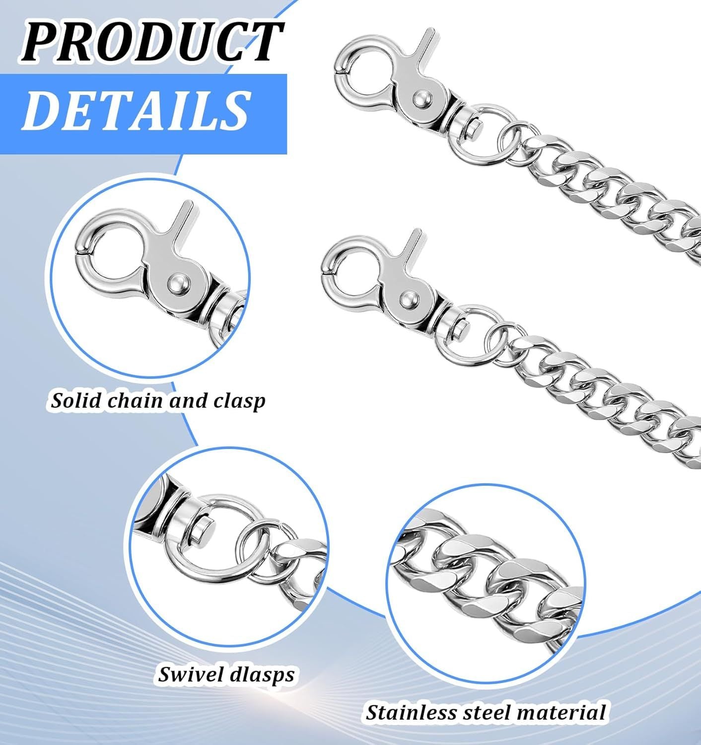 Pants Chain, Silver Durable Pants Chain Belt Wallet Chains for Men & Women Heavy Duty Metal Biker Clothing Jeans Chains Perfect for Jeans, Hip-Hop Punk Style Accessories