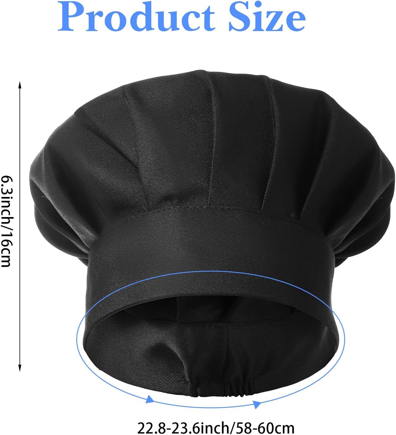 2PCS Black Chef Hat, Chef Cap for Men & Women, Breathable Baker's Hat for Cooking, Kitchen, Reusable & Washable