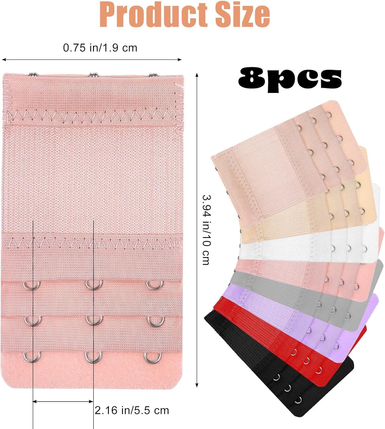 8Pcs Bra Extenders 3 Hooks, 4 * 0.8 Inch 3 Hook Bra Extender Adjustable Comfort Fit for Maternity and Sports Use Multicolor